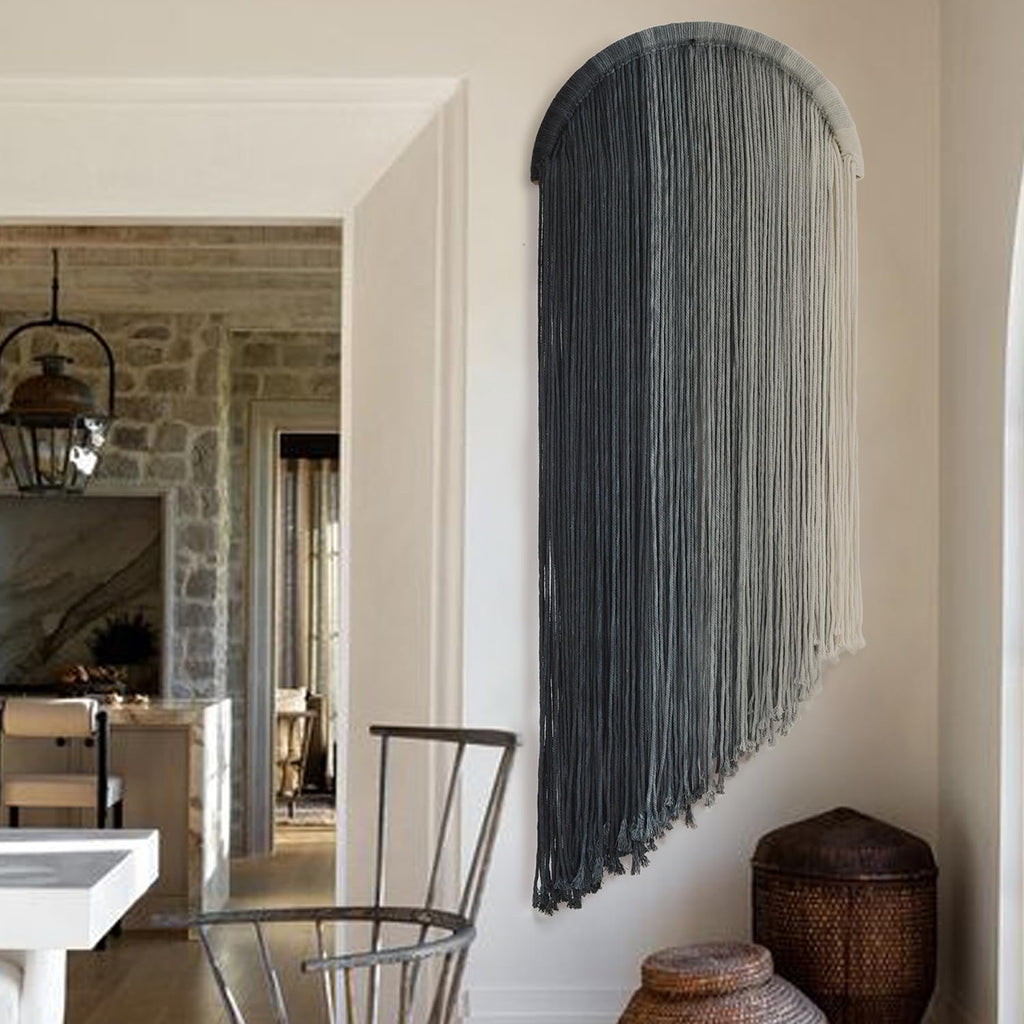 2Pcs Boho Macrame Wall Hanging Tapestry with Round Tassel