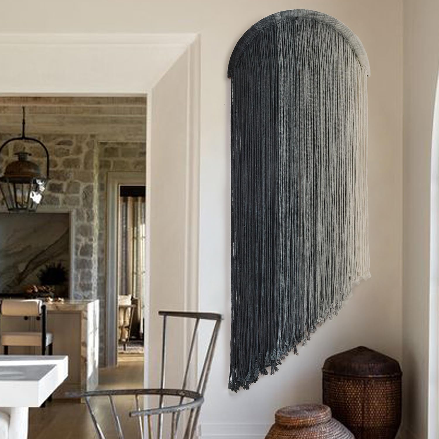 2Pcs Boho Macrame Wall Hanging Tapestry with Round Tassel
