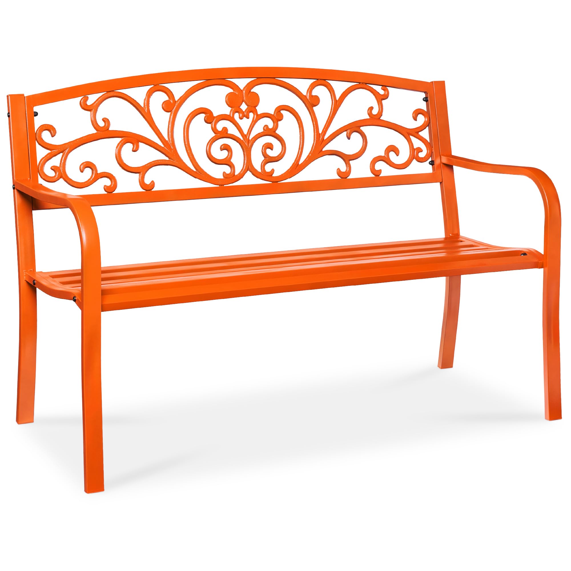 Best Choice Products Outdoor Bench Steel Garden Patio Porch Furniture for Lawn, Park, Deck w/Floral Design Backrest, Slatted Seat - Sky Blue