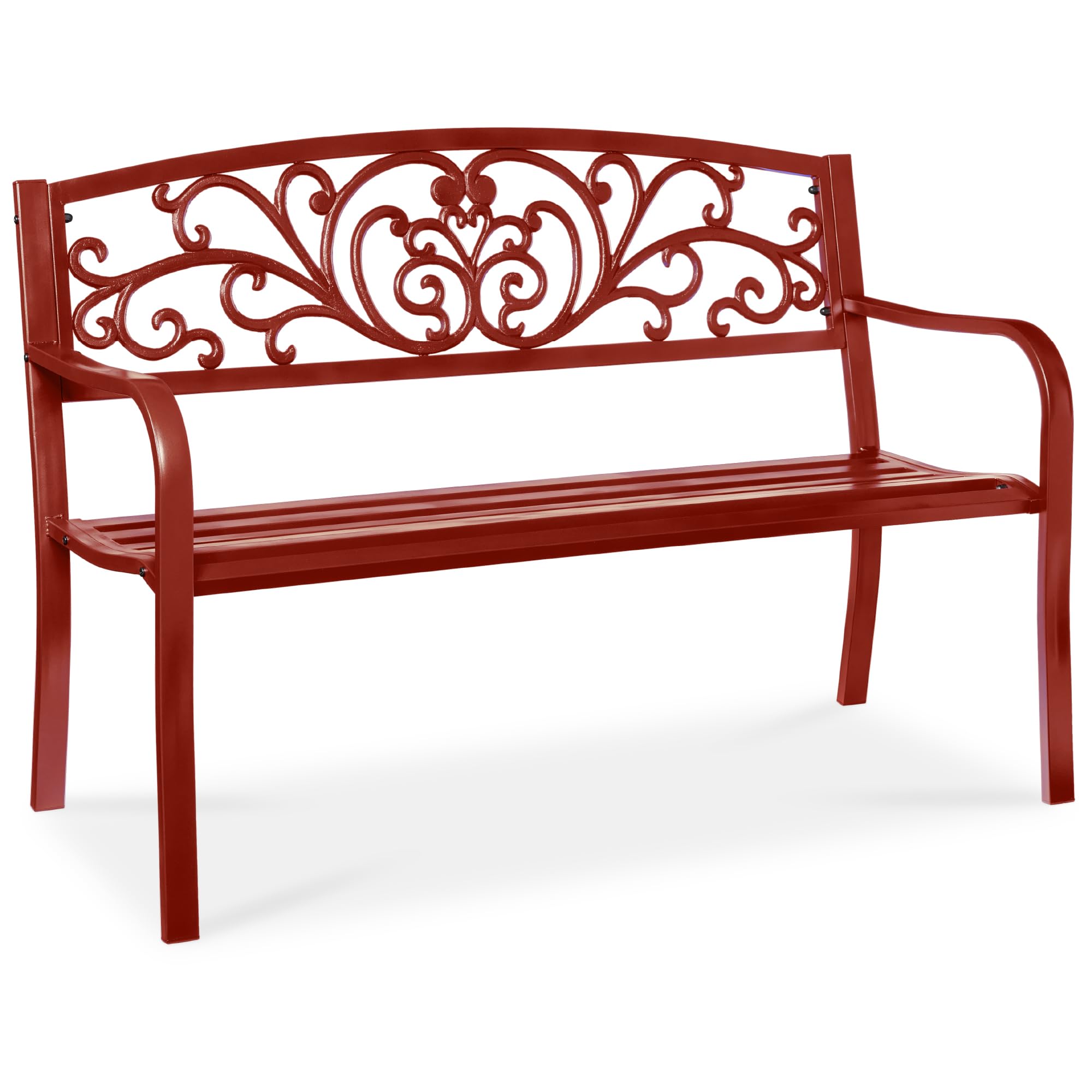Best Choice Products Outdoor Bench Steel Garden Patio Porch Furniture for Lawn, Park, Deck w/Floral Design Backrest, Slatted Seat - Sky Blue
