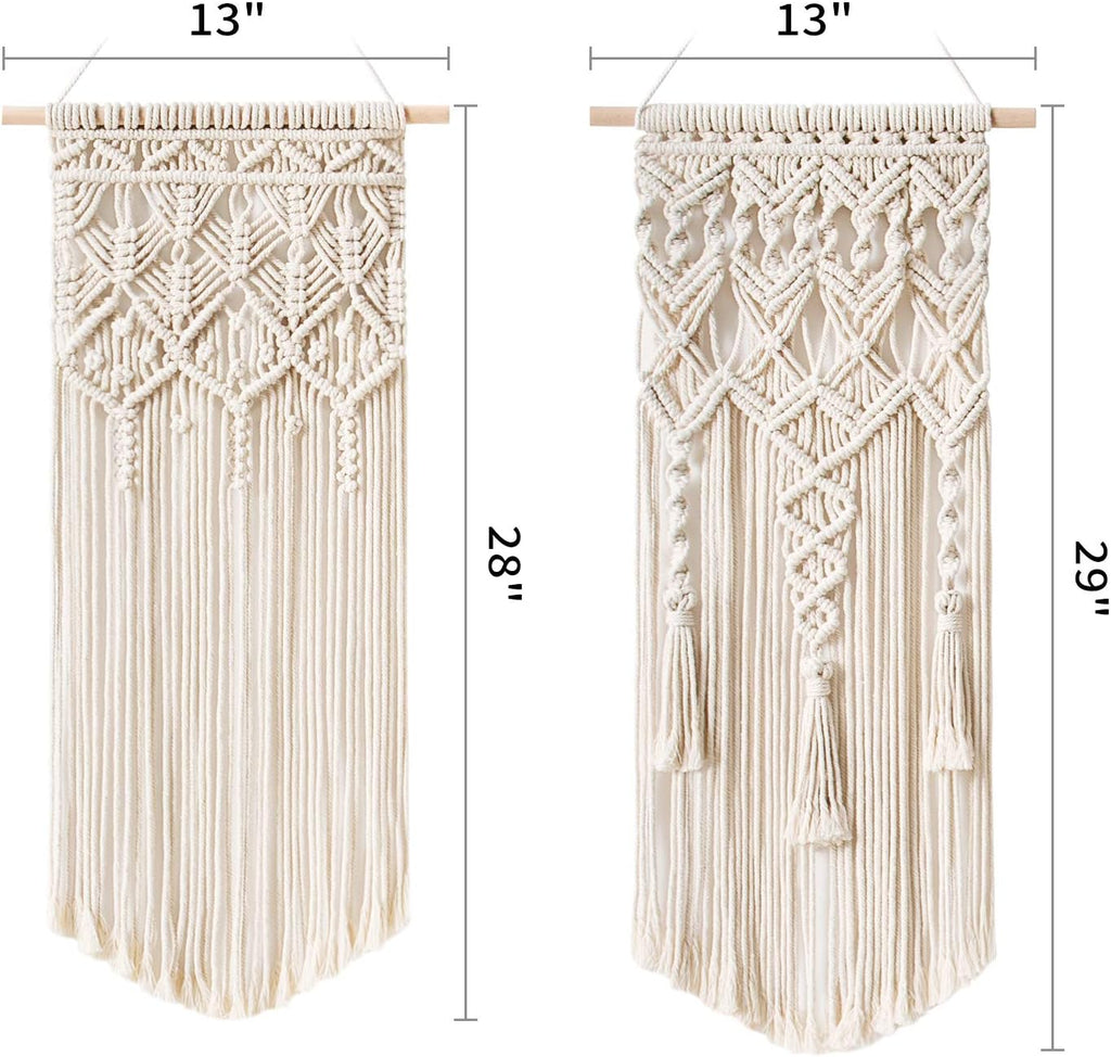 Mkono 2 Pcs Macrame Woven Wall Hanging Boho Chic Geometric Art Decor - Beautiful Bedroom Nursery Apartment Home Decoration, Gift for Girls Adults Birthday Christmas, 28" L x 13" W