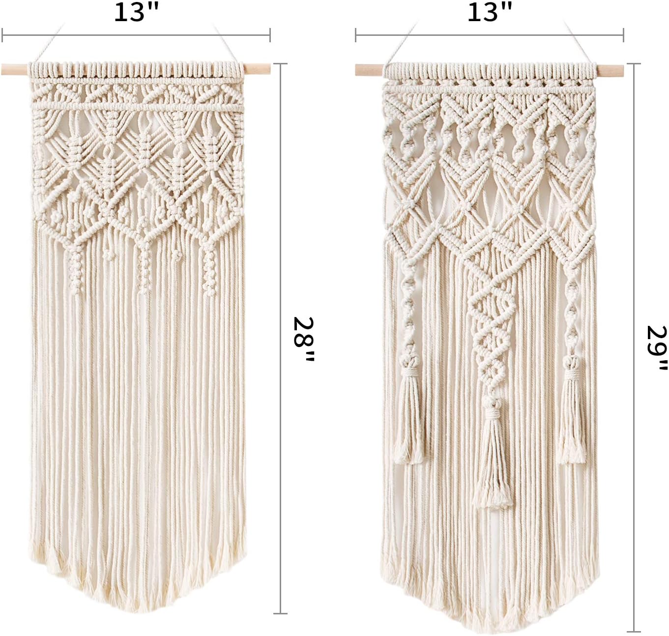 Mkono 2 Pcs Macrame Woven Wall Hanging Boho Chic Geometric Art Decor - Beautiful Bedroom Nursery Apartment Home Decoration, Gift for Girls Adults Birthday Christmas, 28" L x 13" W