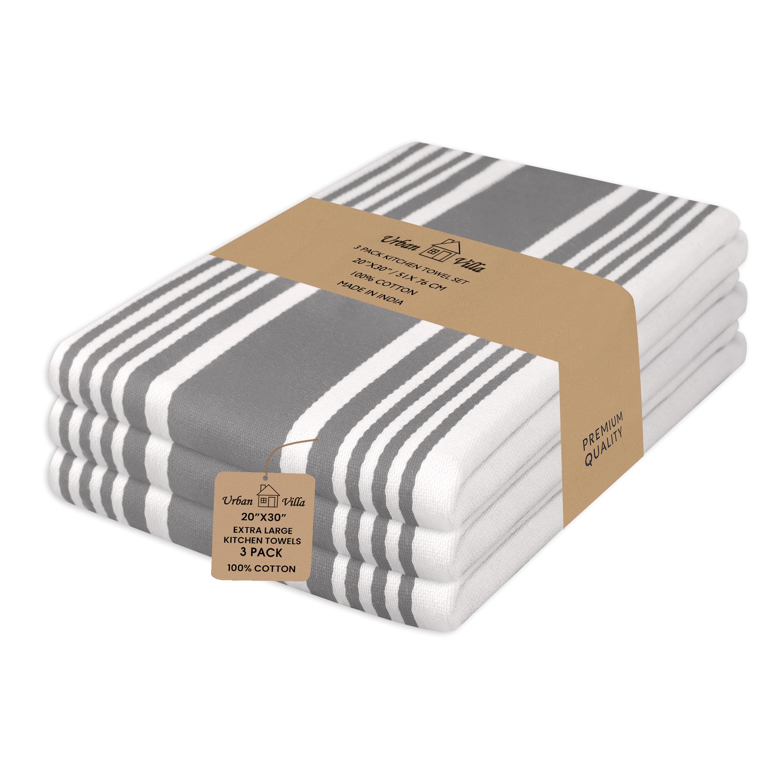 Urban Villa Kitchen Towels 100% Cotton Dish Towels for Kitchen (Set of 6) 20”x30” Dish Cloths Highly Absorbent Kitchen Linen Set with Hanging Loop Perfect for Drying Dishes Cleaning Towels-Blue White