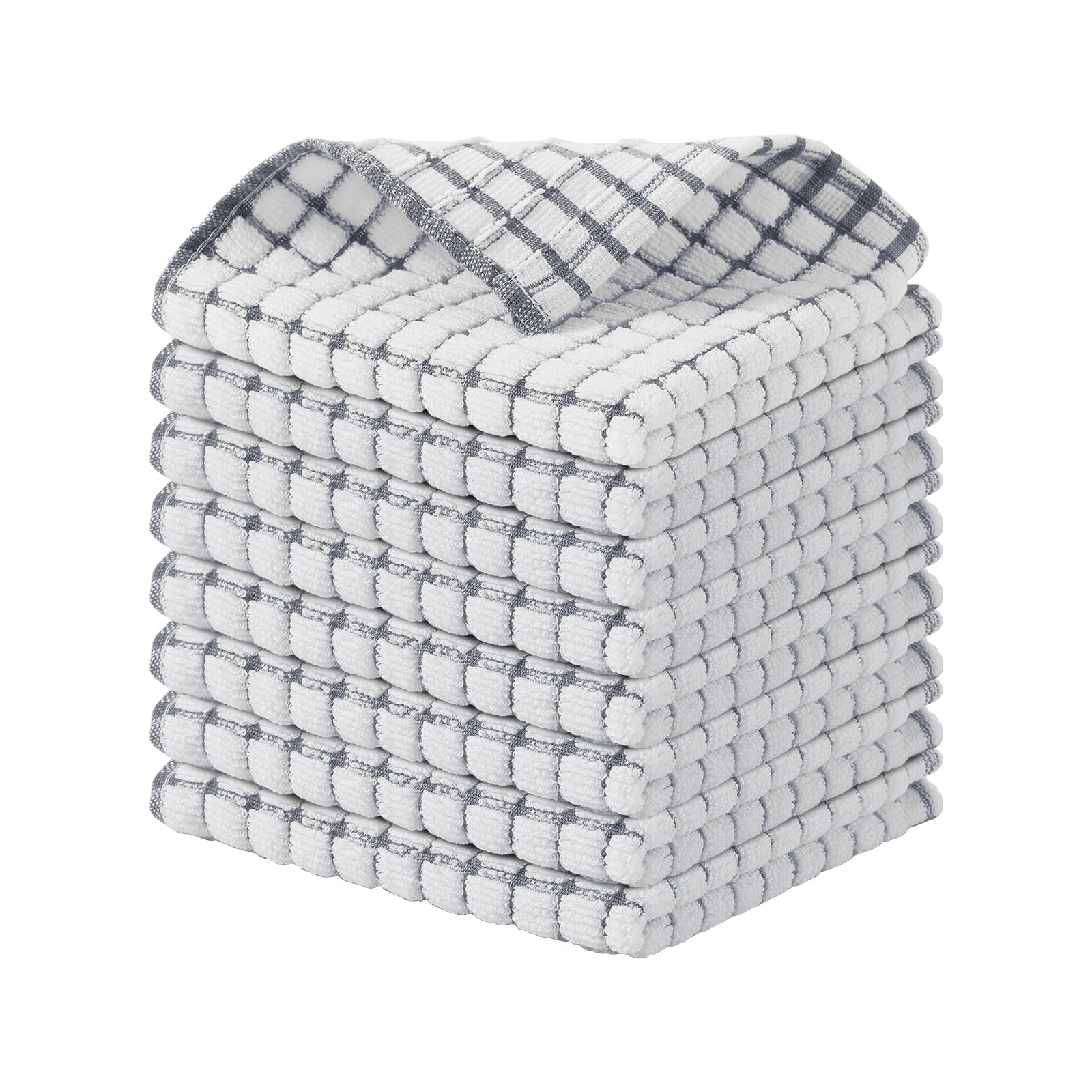 Kitinjoy Cotton 8 Pack Terry Kitchen Dish Cloths, 12 x 12 Inches Super Soft and Absorbent Dish Rags, Quick Drying Dish Towels for Washing Dishes, Mixed Color