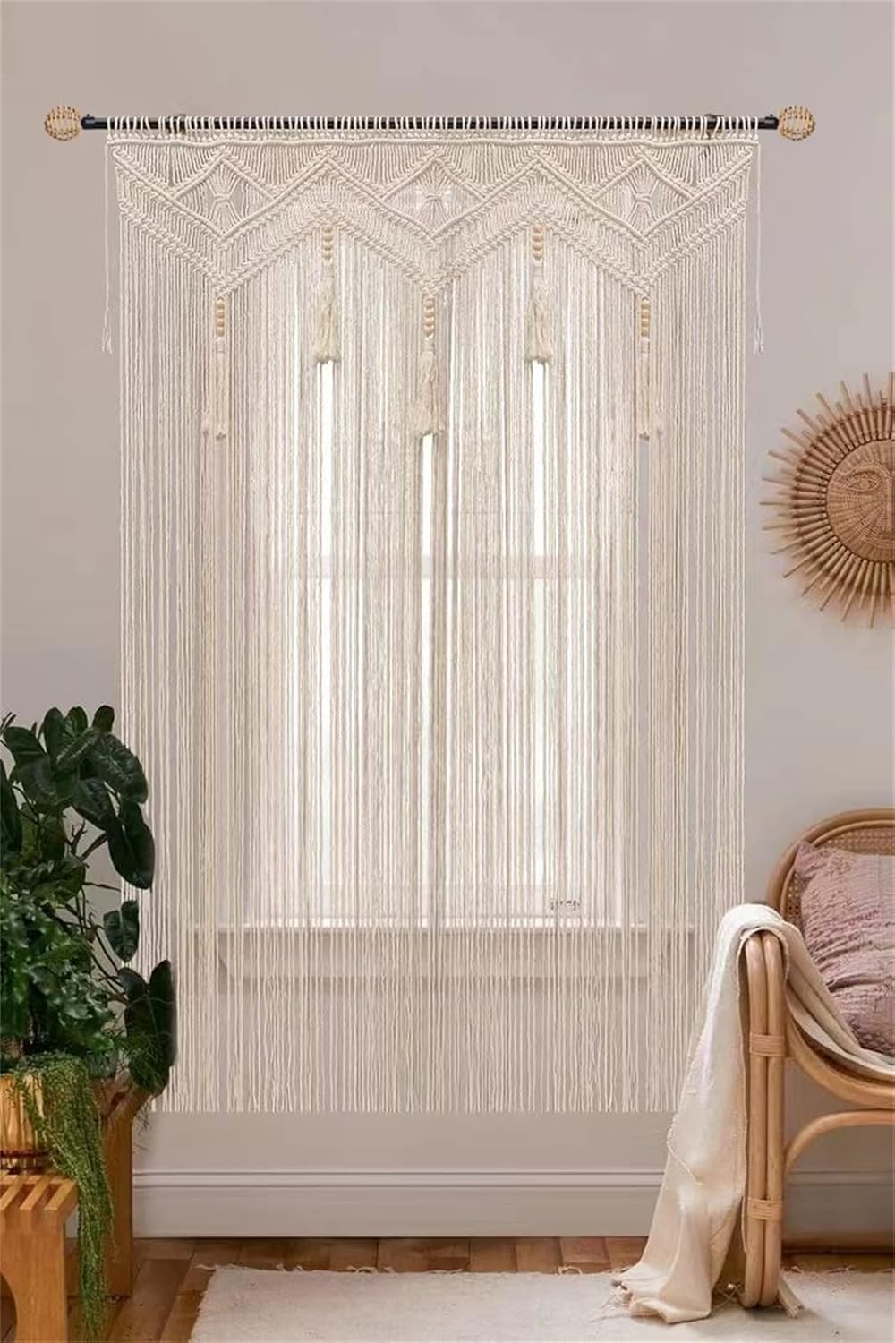 Boho Curtains for Bedroom Macrame for Windows Living Room Boho Decor Large Macrame Wall Hanging Beaded Curtain for Doorway Closet Curtains Wedding Backdrop, 1 Panel 52''W x 72''L