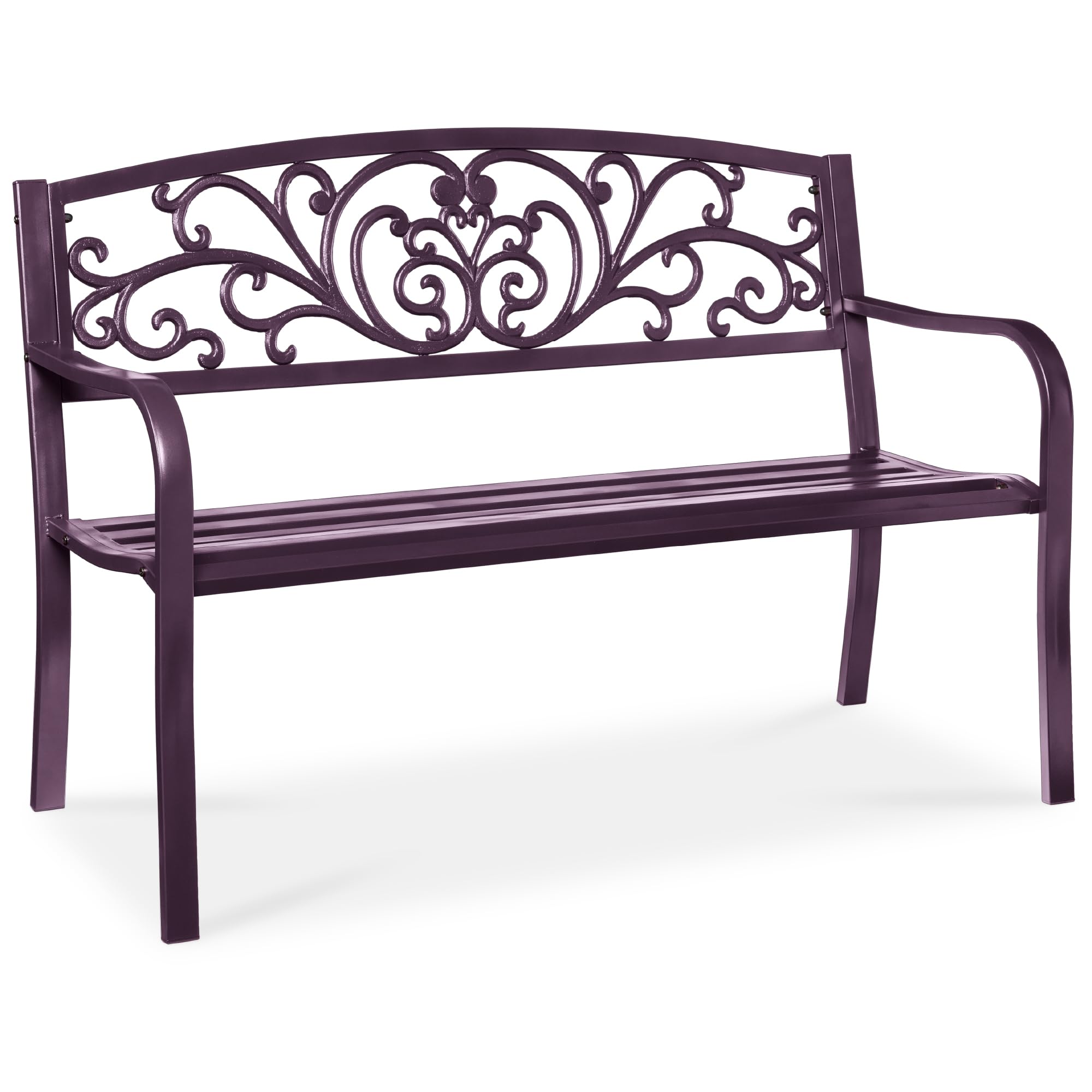 Best Choice Products Outdoor Bench Steel Garden Patio Porch Furniture for Lawn, Park, Deck w/Floral Design Backrest, Slatted Seat - Sky Blue