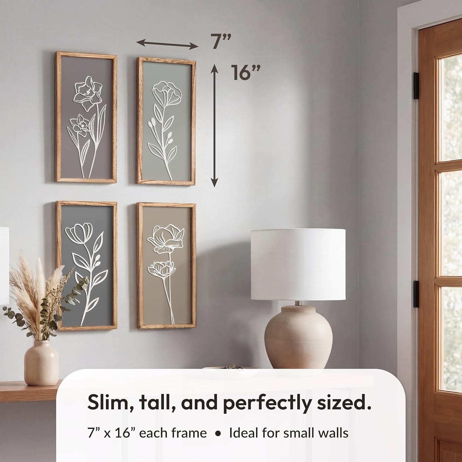 Set of 4 3D Wooden Floral Framed Wall Decor