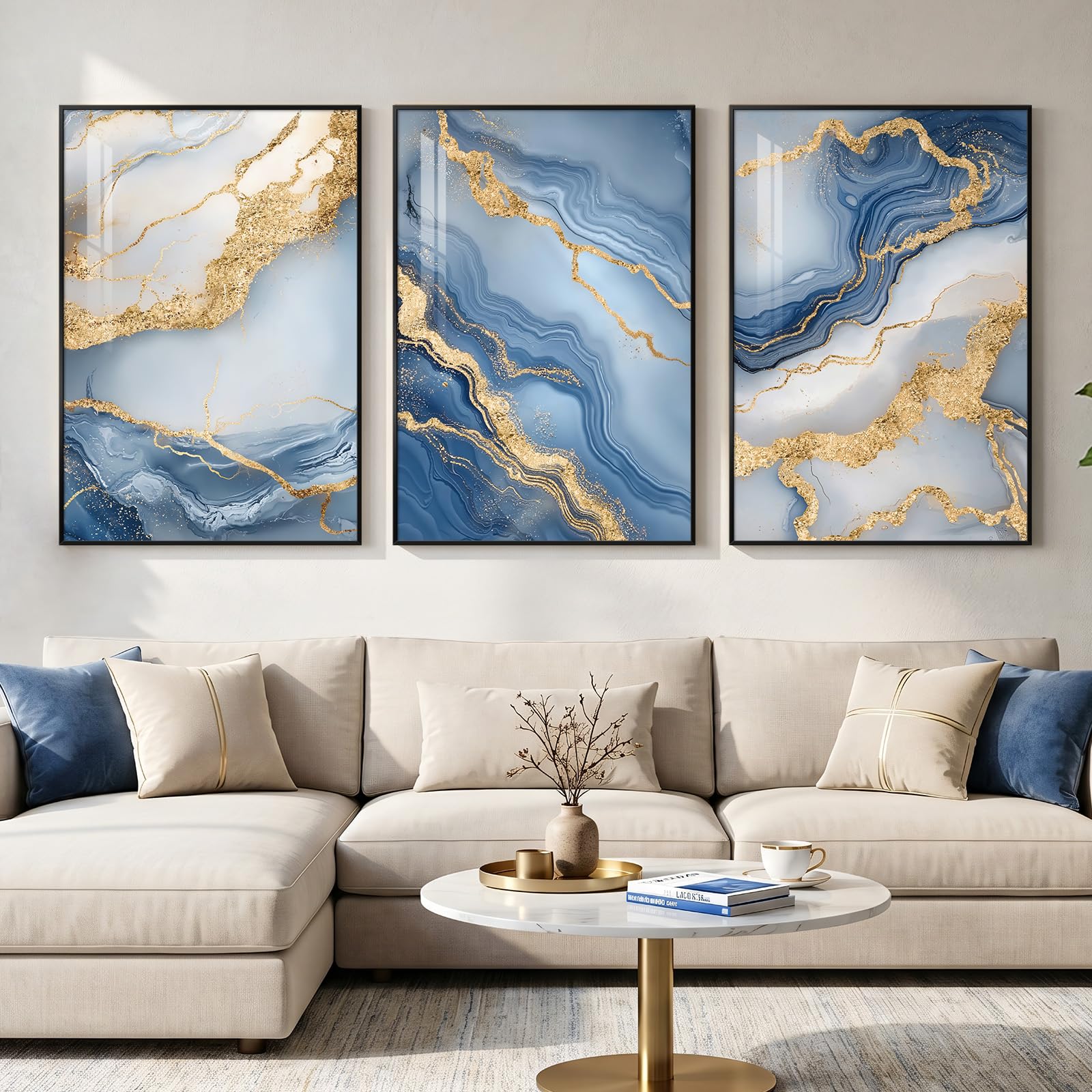 Large Framed Abstract Nature Landscape Wall Art for Living Room, Set of 3 Modern Canvas Prints Paintings Artwork for Walls, Green Lake Pictures for Hallway, Dining Room, Office Wall Decor 24x36 Inch