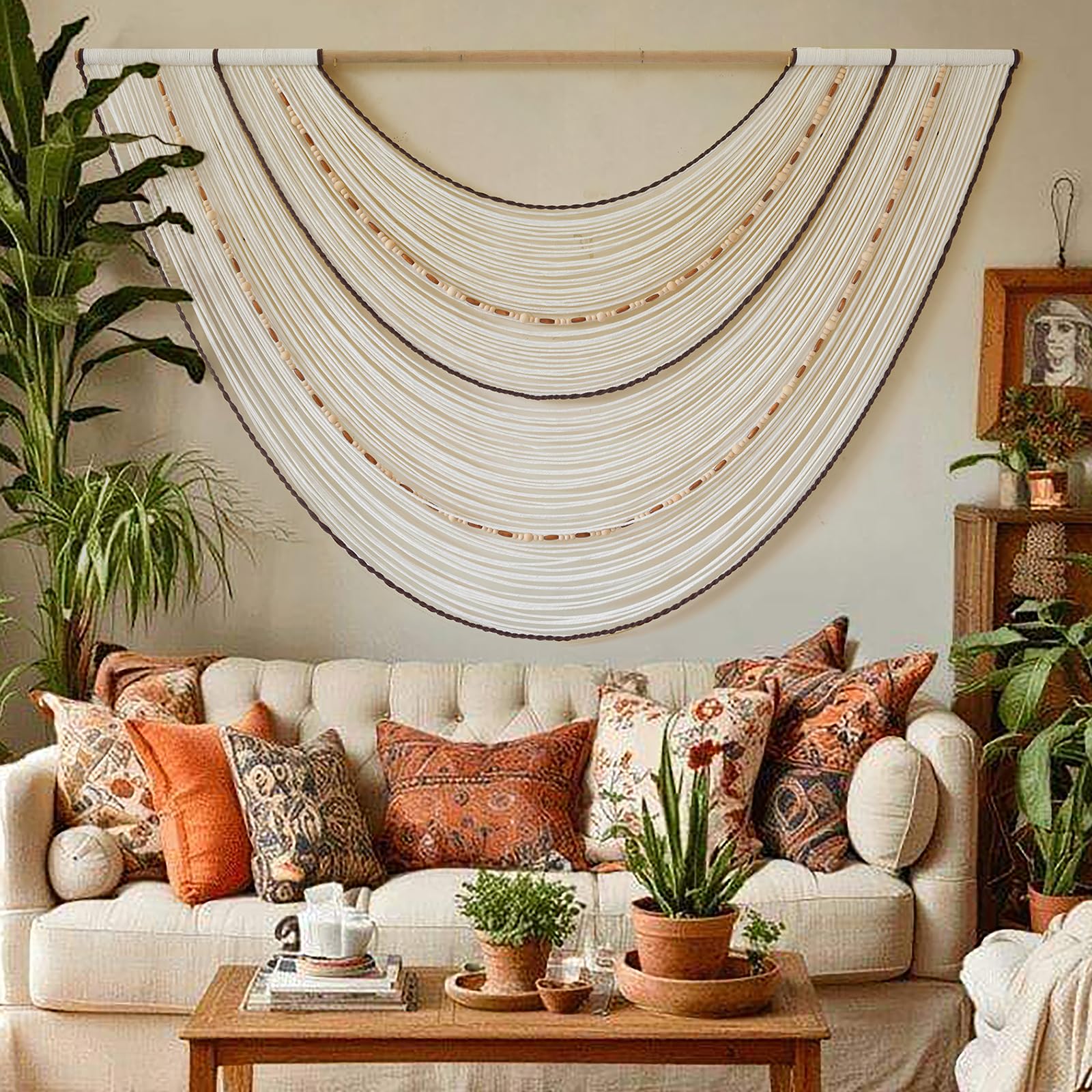 Macrame Wall Hanging Dip-Dye Boho Home Decor Fiber Wall Art Craftsmanship Bedroom Livingroom 57" W x 39" L
