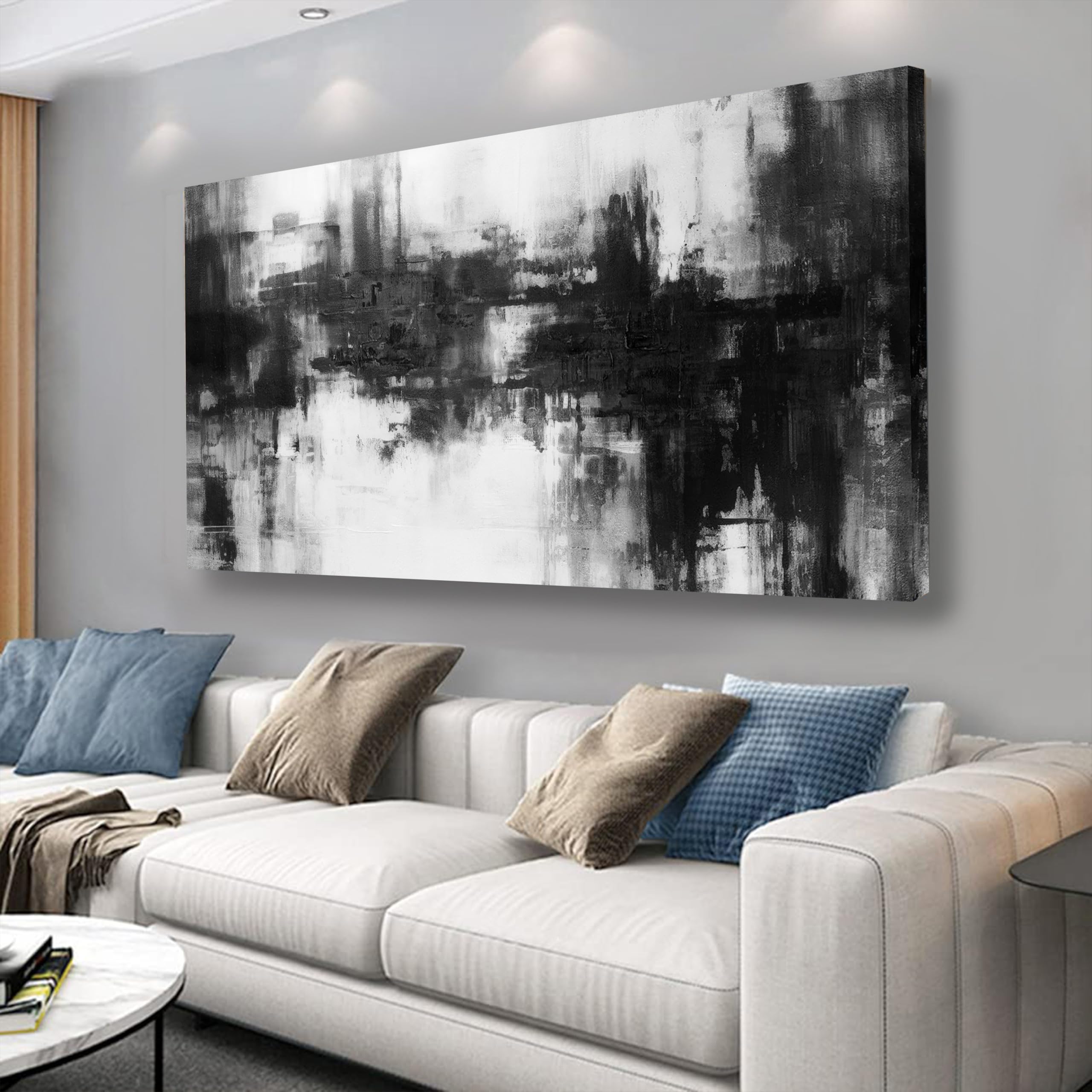 VHMING Abstract Wall Art Wall Decor Blue and Gray White Modern Canvas Wall Paintings Abstract Artwork for Living Room Bedroom Bathroom Office Home Decor Can Be Hung Directly 29"x 58"
