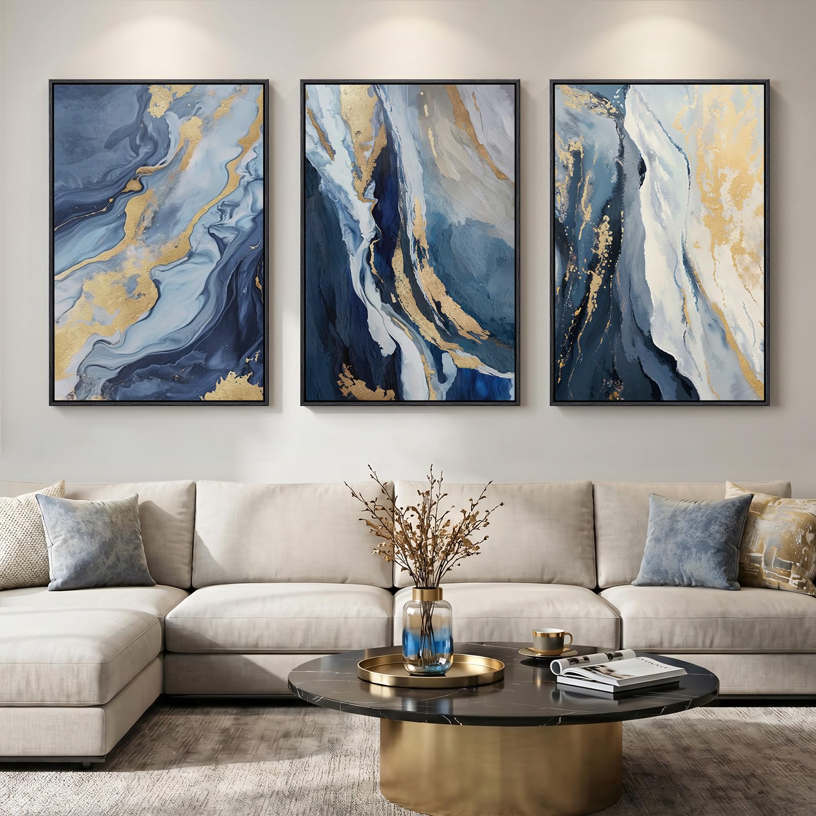 Large Framed Abstract Nature Landscape Wall Art for Living Room, Set of 3 Modern Canvas Prints Paintings Artwork for Walls, Green Lake Pictures for Hallway, Dining Room, Office Wall Decor 24x36 Inch