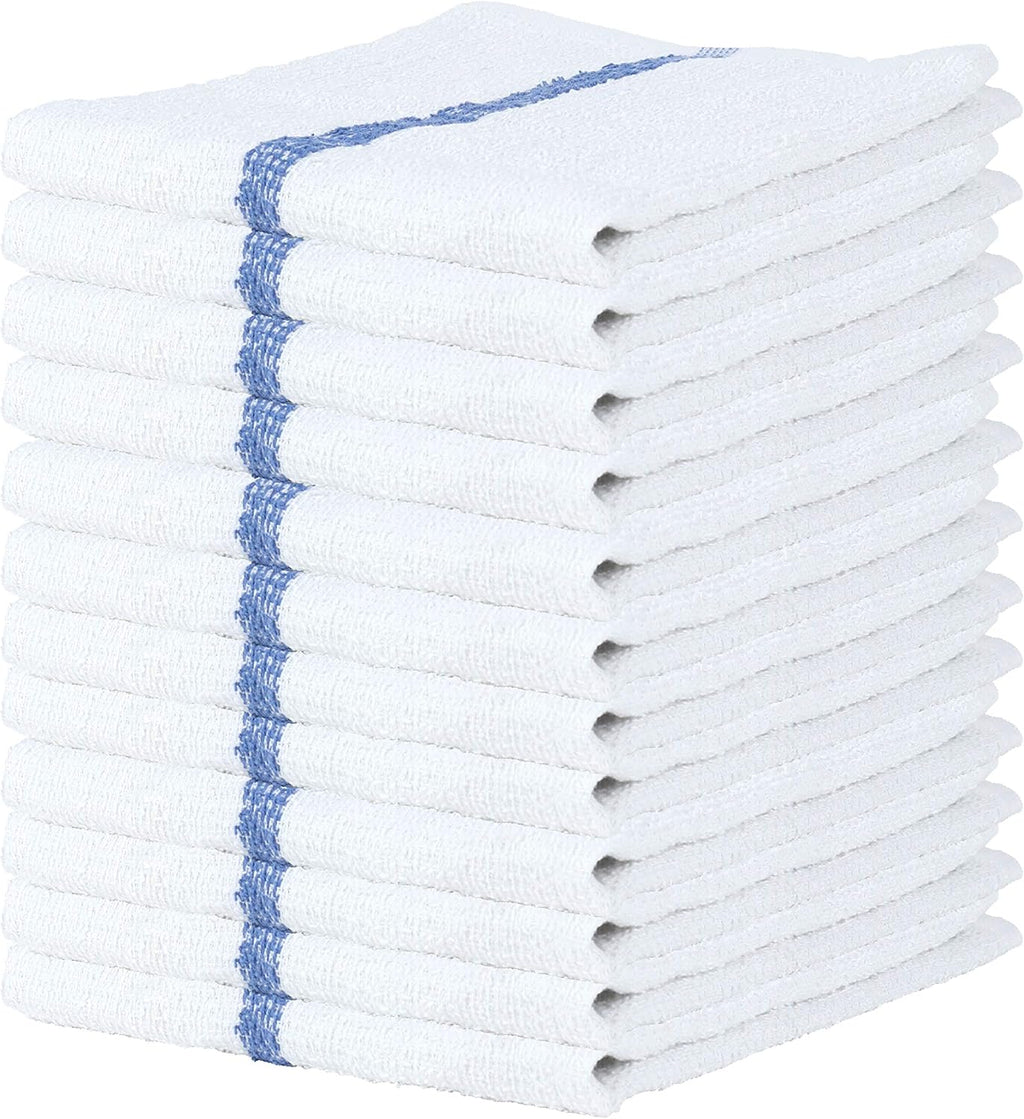 Arkwright Bar Mop Towels, Pack of 12, 100% Cotton Kitchen Dishcloths, Absorbent Quick Dry Cleaning Cloths for Restaurant, Bar and Home Kitchen, 16 x 19 in, White/Blue