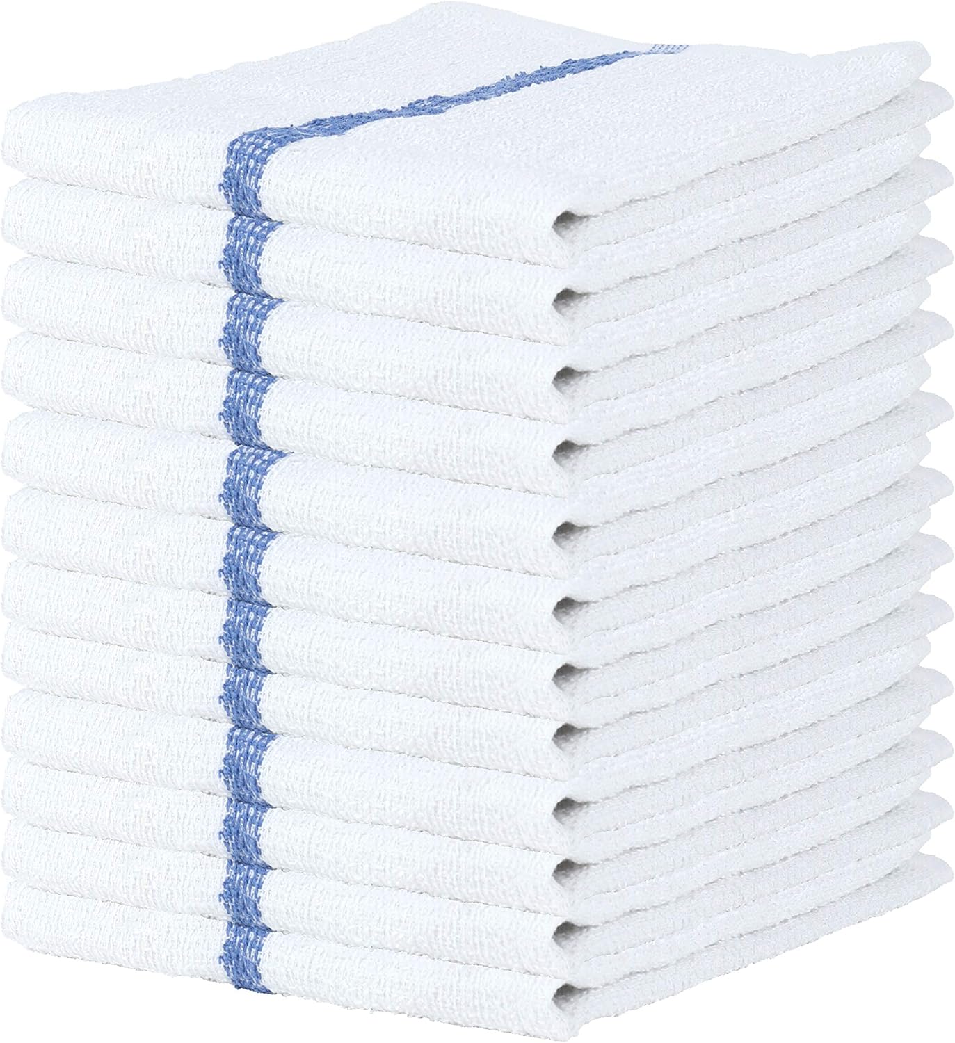 Arkwright Bar Mop Towels, Pack of 12, 100% Cotton Kitchen Dishcloths, Absorbent Quick Dry Cleaning Cloths for Restaurant, Bar and Home Kitchen, 16 x 19 in, White/Blue