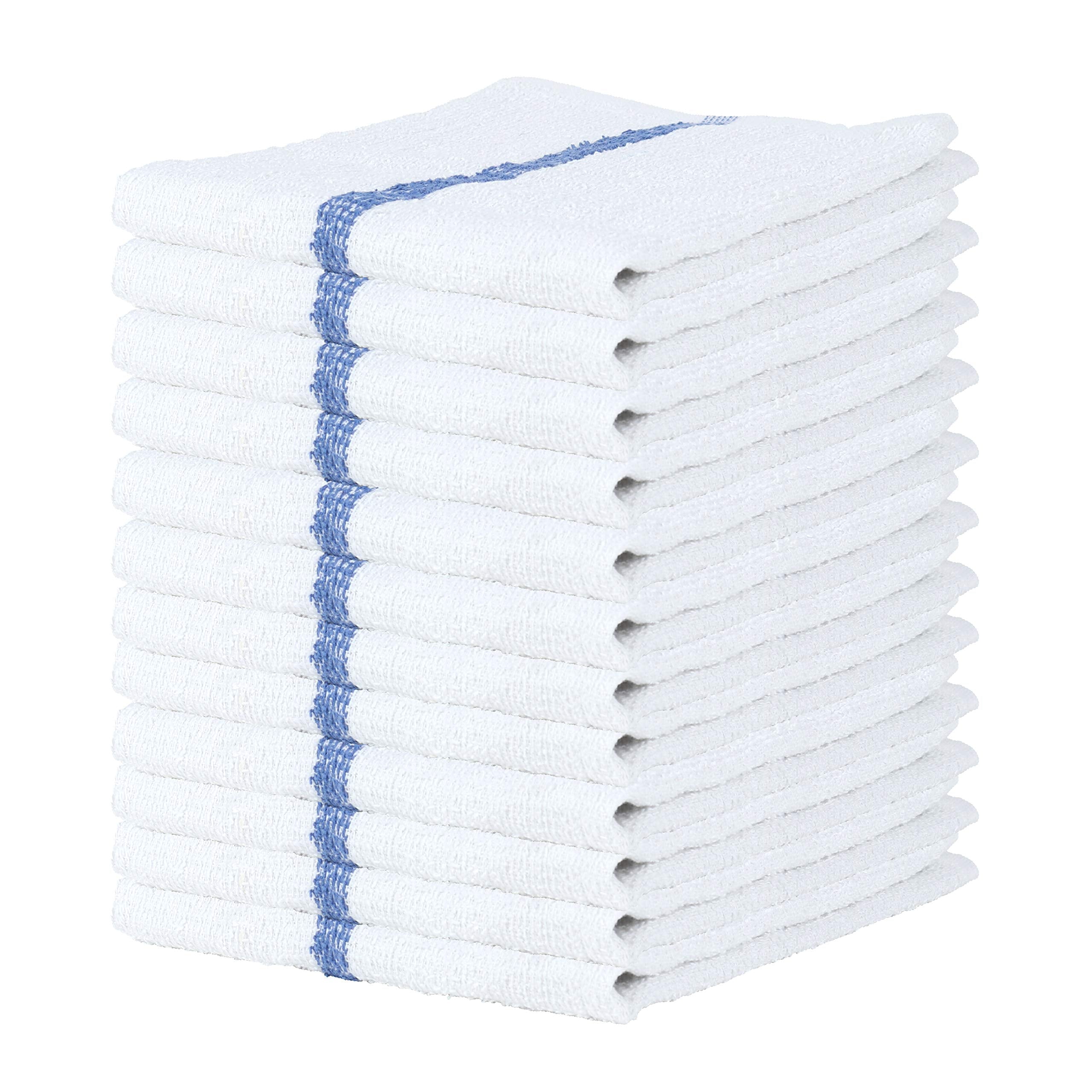 Arkwright Bar Mop Towels, Pack of 12, 100% Cotton Kitchen Dishcloths, Absorbent Quick Dry Cleaning Cloths for Restaurant, Bar and Home Kitchen, 16 x 19 in, White/Blue
