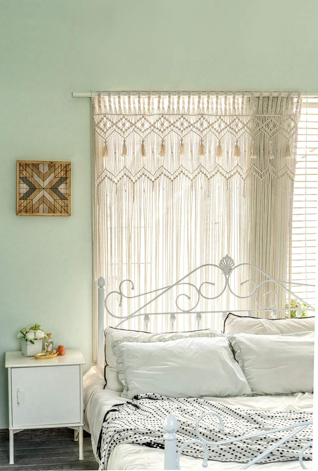 Mkono Macrame Curtain Large Boho Woven Wall Hanging Window Curtains Handmade Bohemian Decor for Window Doorway Closet Wedding Backdrop Arch Bedroom Living Room Apartment, 51''Wide x 70''Long