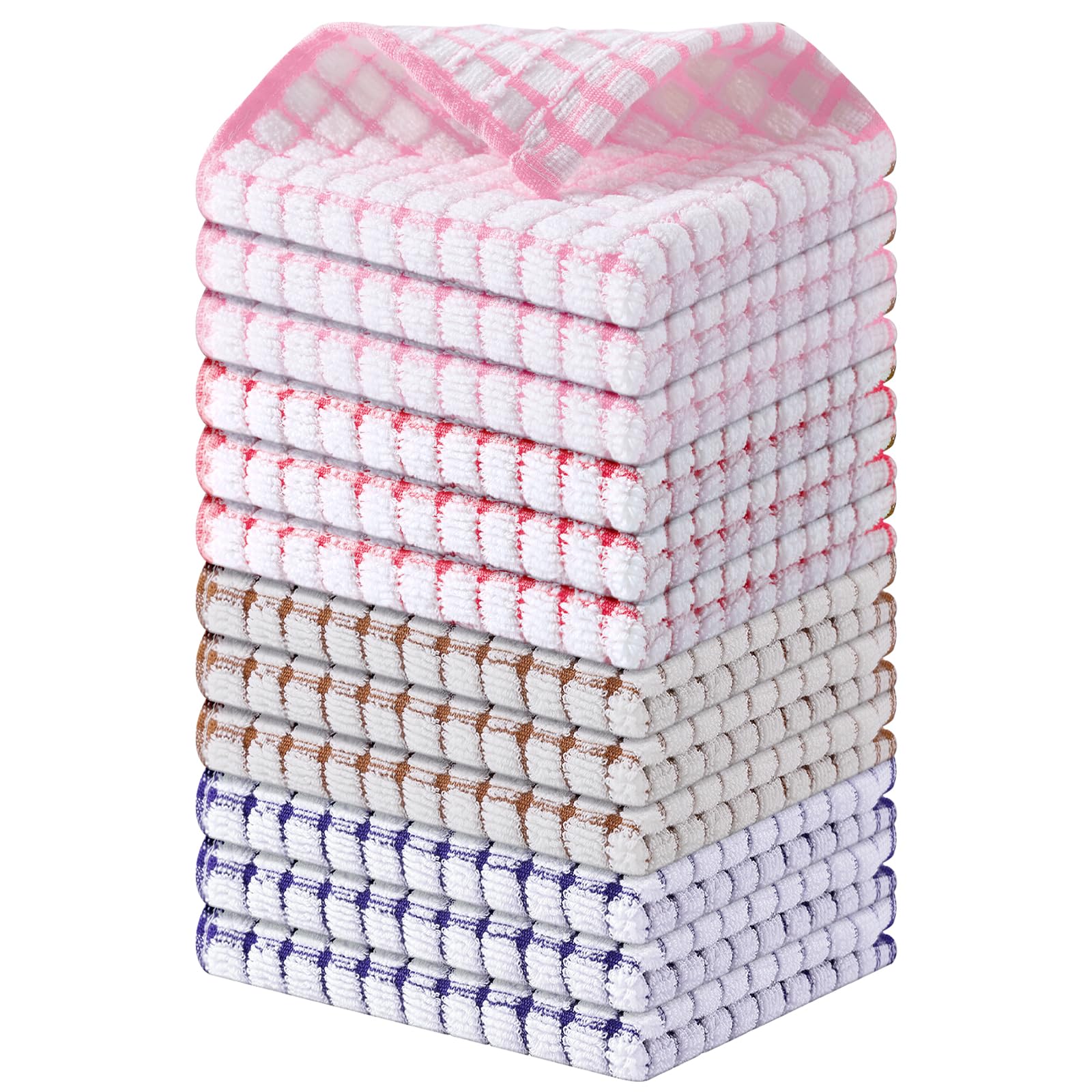 Kitinjoy Cotton 8 Pack Terry Kitchen Dish Cloths, 12 x 12 Inches Super Soft and Absorbent Dish Rags, Quick Drying Dish Towels for Washing Dishes, Mixed Color