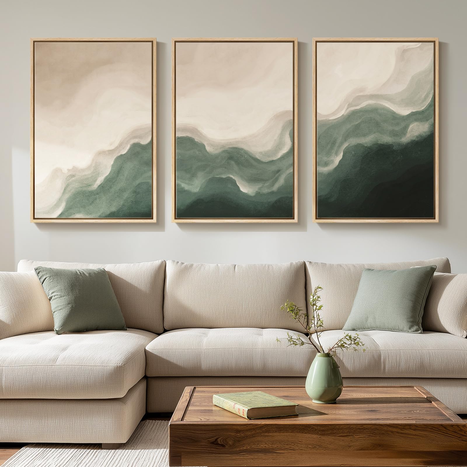 Large Framed Blue and Grey Abstract Wall Art for Living Room, 3 Piece Modern Canvas Prints Paintings Artwork for Walls, Minimalist Abstract Pictures Wall Decor for Hallway Office Bedroom 24x36 In
