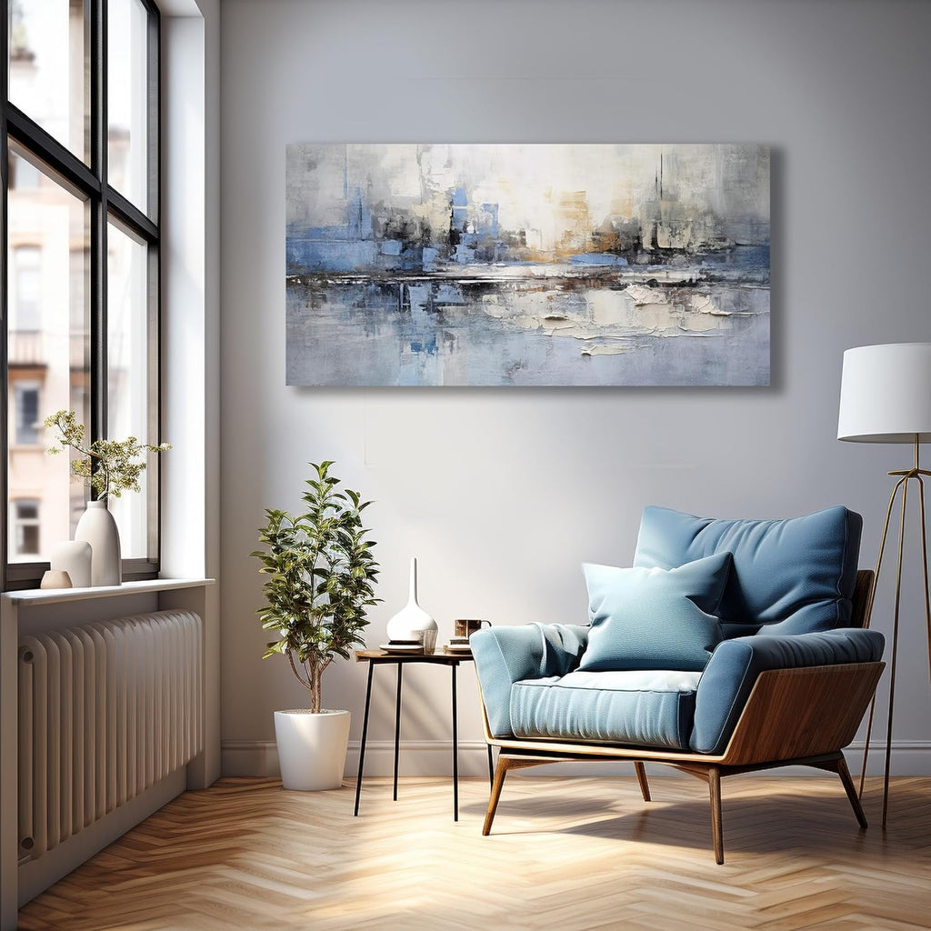 VHMING Abstract Wall Art Wall Decor Blue and Gray White Modern Canvas Wall Paintings Abstract Artwork for Living Room Bedroom Bathroom Office Home Decor Can Be Hung Directly 29"x 58"