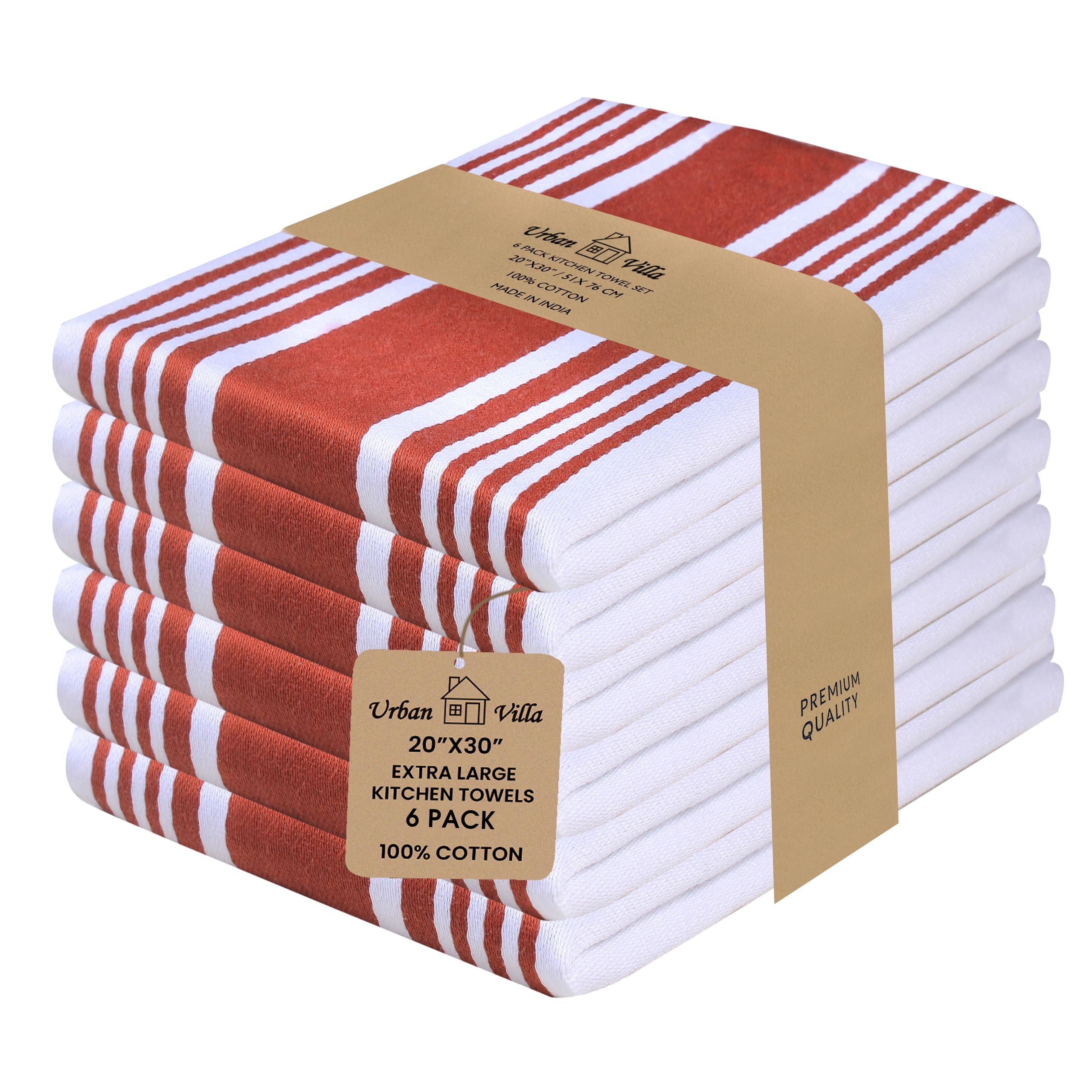 Urban Villa Kitchen Towels 100% Cotton Dish Towels for Kitchen (Set of 6) 20”x30” Dish Cloths Highly Absorbent Kitchen Linen Set with Hanging Loop Perfect for Drying Dishes Cleaning Towels-Blue White