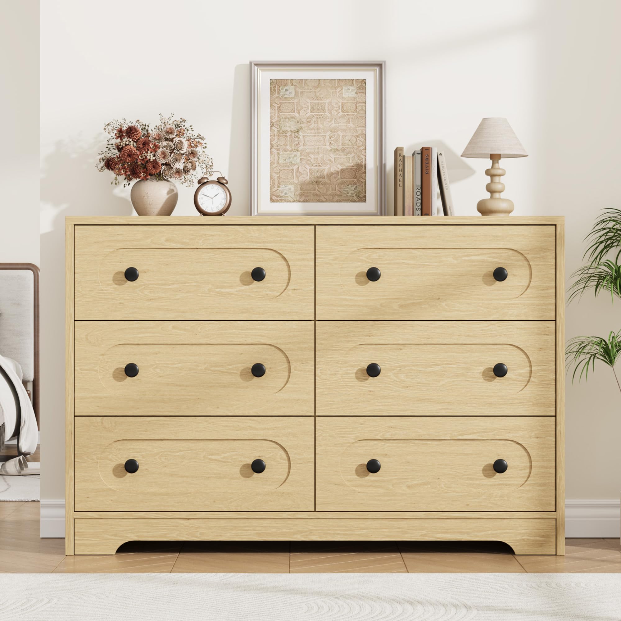 Garvee 5 Drawer Dresser for Bedroom, 50" Tall Large Dresser with Deep Drawers & Metal Knobs, Wooden Mid Century Modern Chest of Drawers for Living Room, Entryway, Hallway, Natural