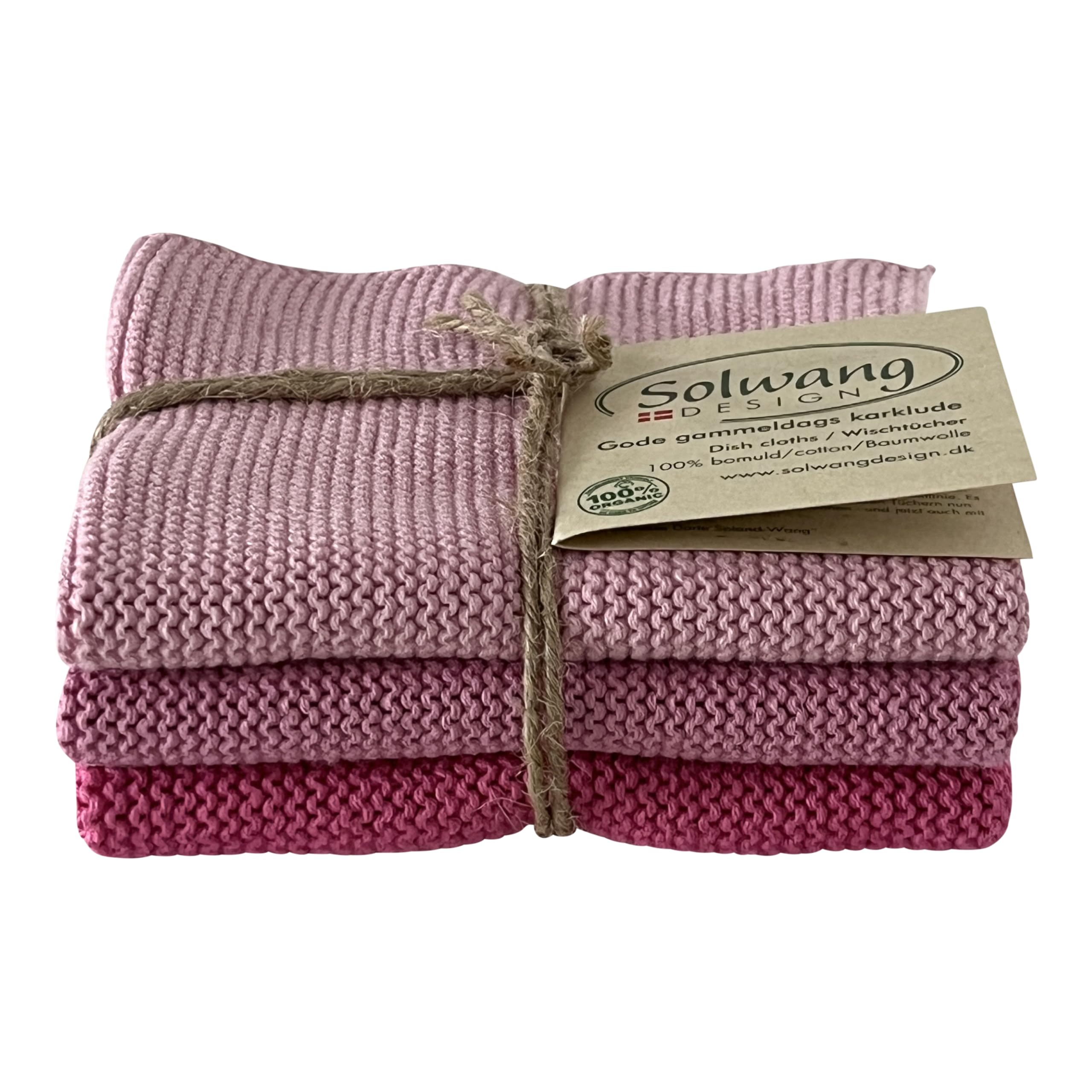 Solwang 3-Piece Danish Cotton Dishcloths in 100% Certified Organic Cotton Made in India (Rustic Blue Organic Combi)