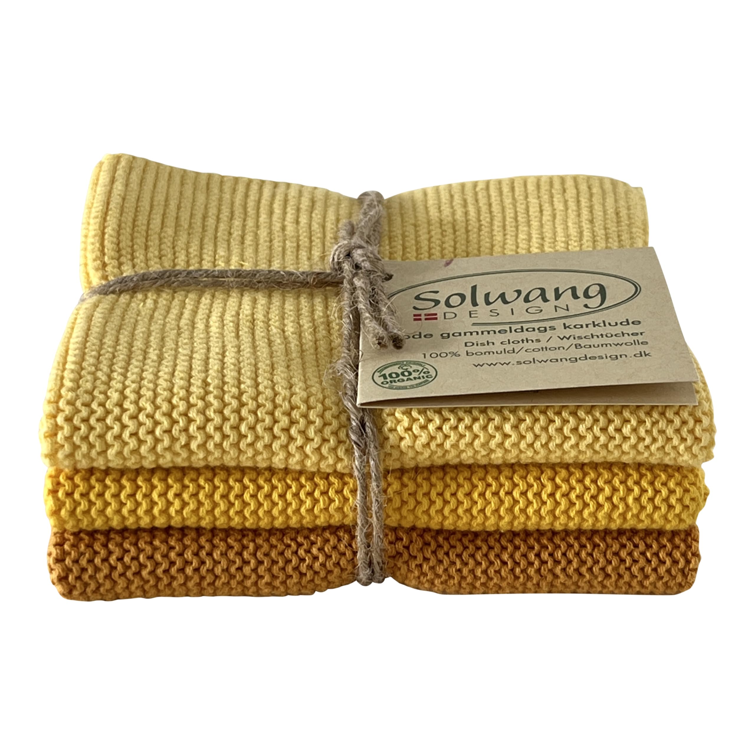 Solwang 3-Piece Danish Cotton Dishcloths in 100% Certified Organic Cotton Made in India (Rustic Blue Organic Combi)