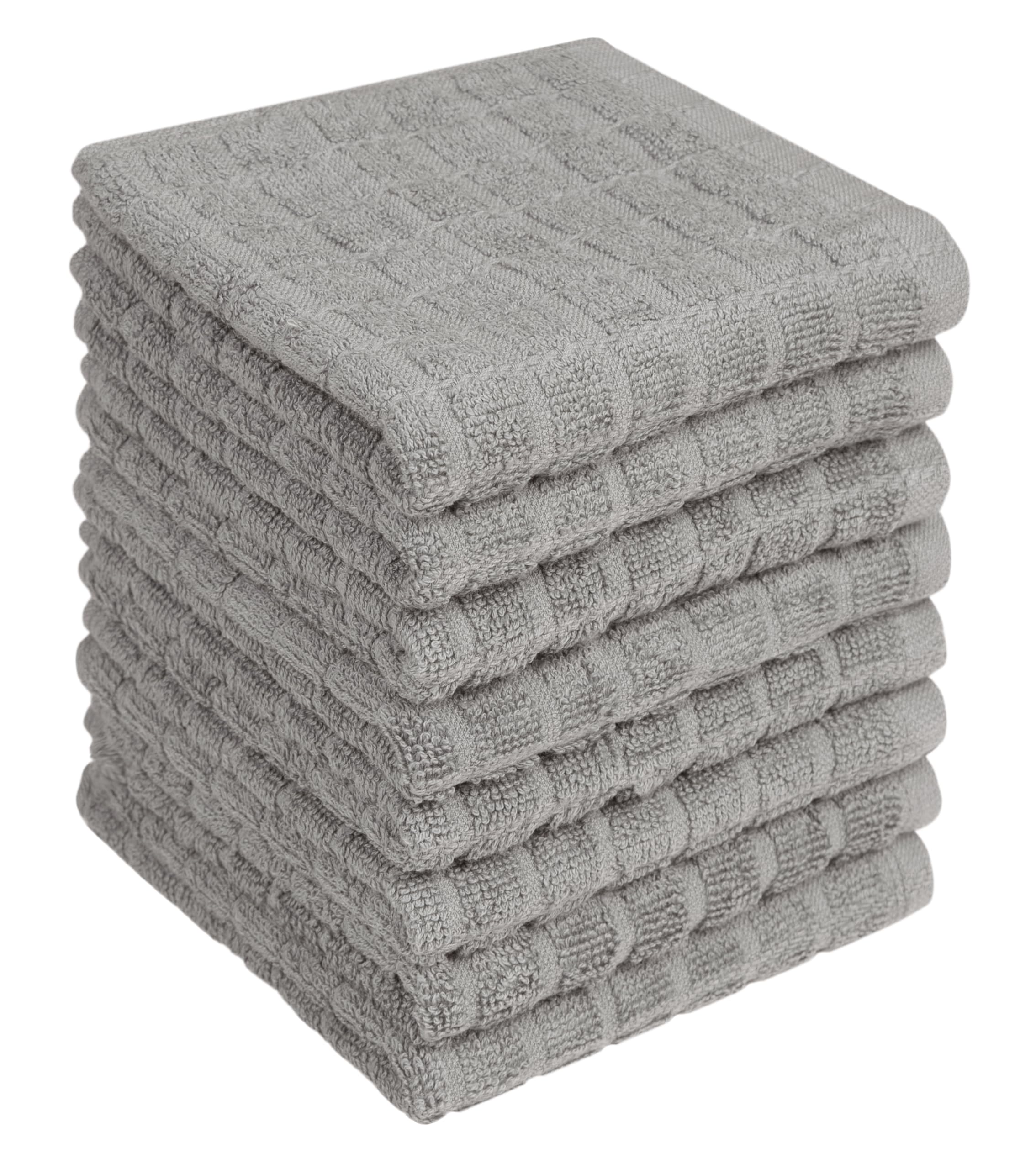 Bumble Dish Cloths (8 Pack) | 12" x 12" | 100% Cotton Kitchen Towels | 405 GSM | Soft, Highly Absorbent & Durable Dish Towels for Kitchen | Gray