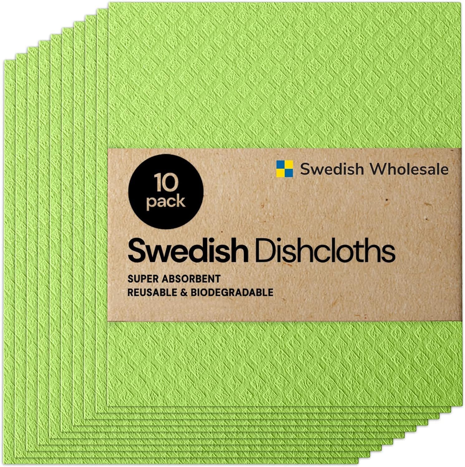 Swedish Wholesale Dishcloths Reusable 8" x 7" Sponge Cloths, Bulk 10 Pack of High Absorbent Cellulose Dish & Kitchen Cleaning Hand Towels, Wring to Dry & Machine Wash, Odor Resistant, White