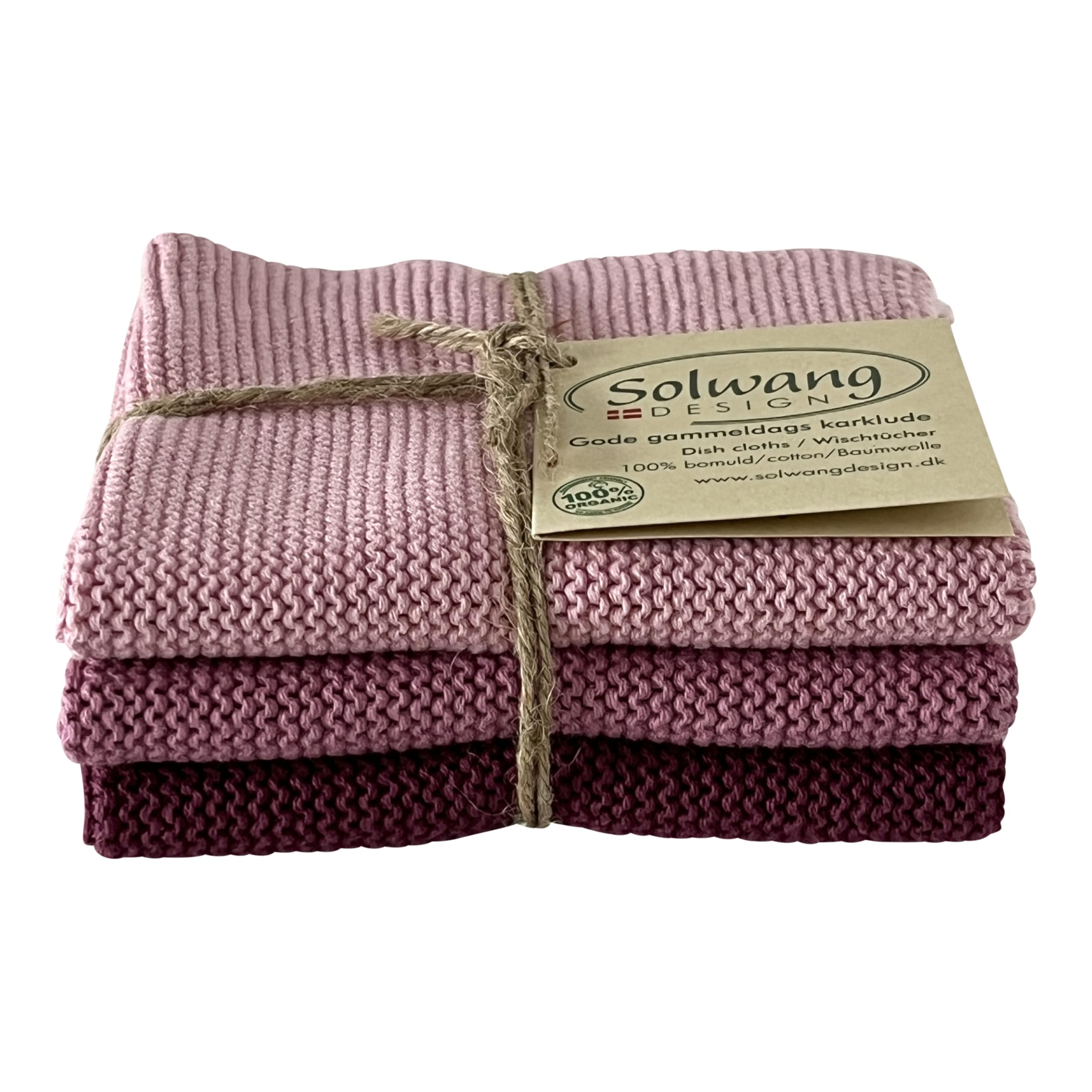 Solwang 3-Piece Danish Cotton Dishcloths in 100% Certified Organic Cotton Made in India (Rustic Blue Organic Combi)