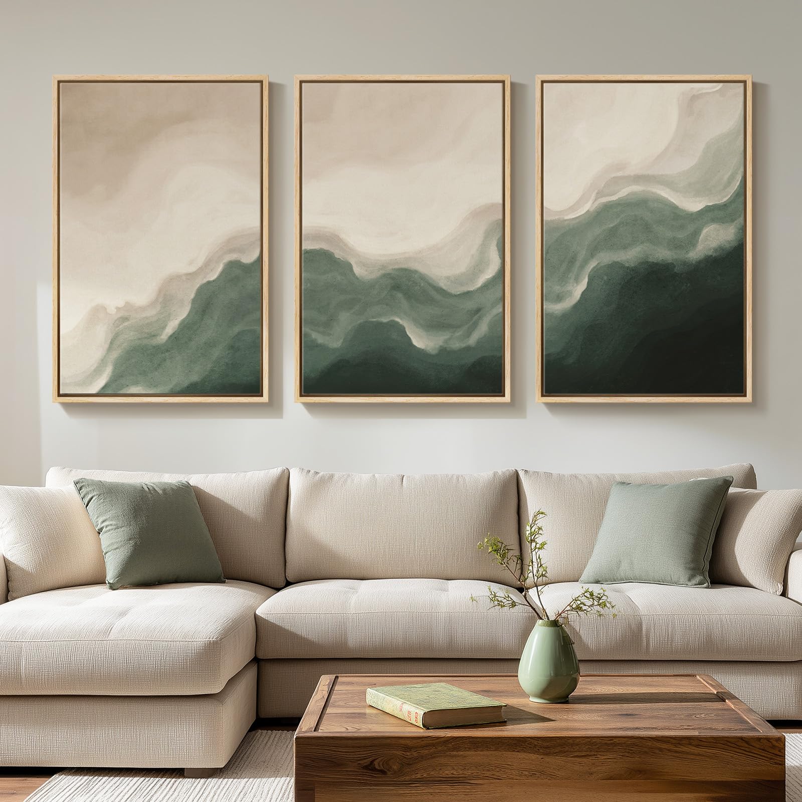 Large Framed Blue and Grey Abstract Wall Art for Living Room, 3 Piece Modern Canvas Prints Paintings Artwork for Walls, Minimalist Abstract Pictures Wall Decor for Hallway Office Bedroom 24x36 In
