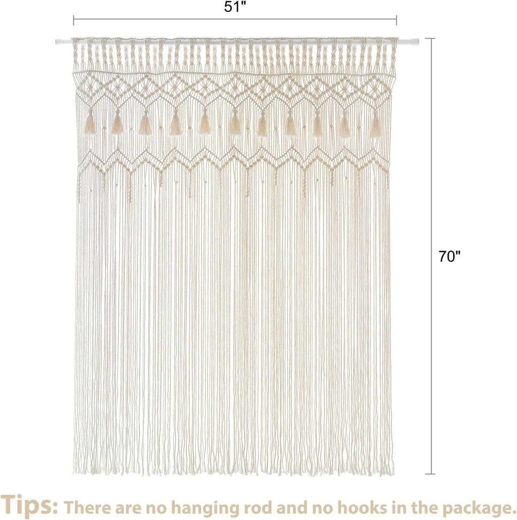 Mkono Macrame Curtain Large Boho Woven Wall Hanging Window Curtains Handmade Bohemian Decor for Window Doorway Closet Wedding Backdrop Arch Bedroom Living Room Apartment, 51''Wide x 70''Long