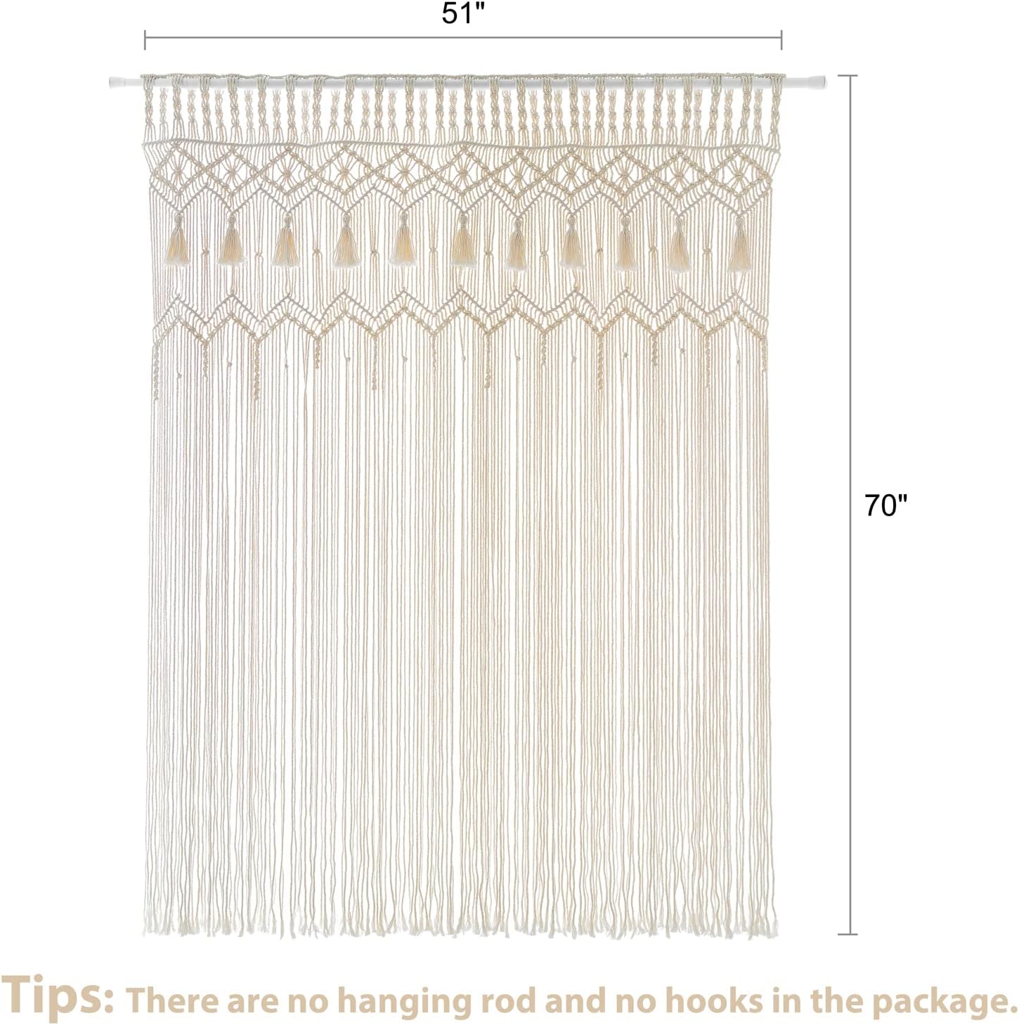 Mkono Macrame Curtain Large Boho Woven Wall Hanging Window Curtains Handmade Bohemian Decor for Window Doorway Closet Wedding Backdrop Arch Bedroom Living Room Apartment, 51''Wide x 70''Long
