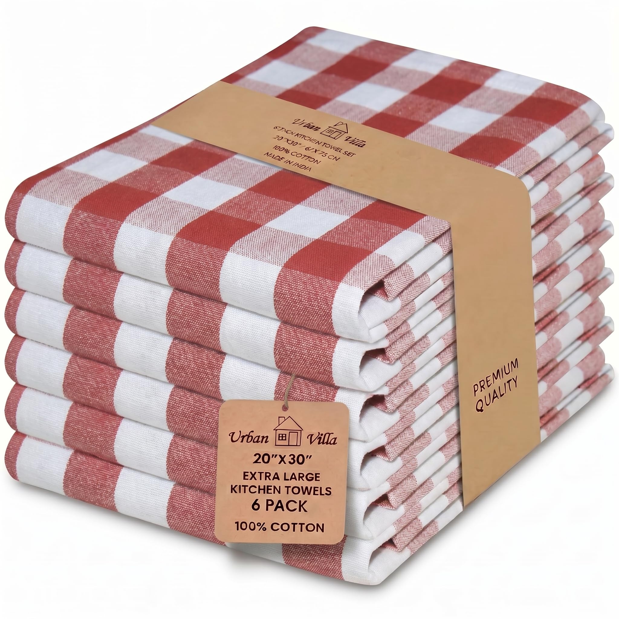 Urban Villa Kitchen Towels 100% Cotton Dish Towels for Kitchen (Set of 6) 20”x30” Dish Cloths Highly Absorbent Kitchen Linen Set with Hanging Loop Perfect for Drying Dishes Cleaning Towels-Blue White