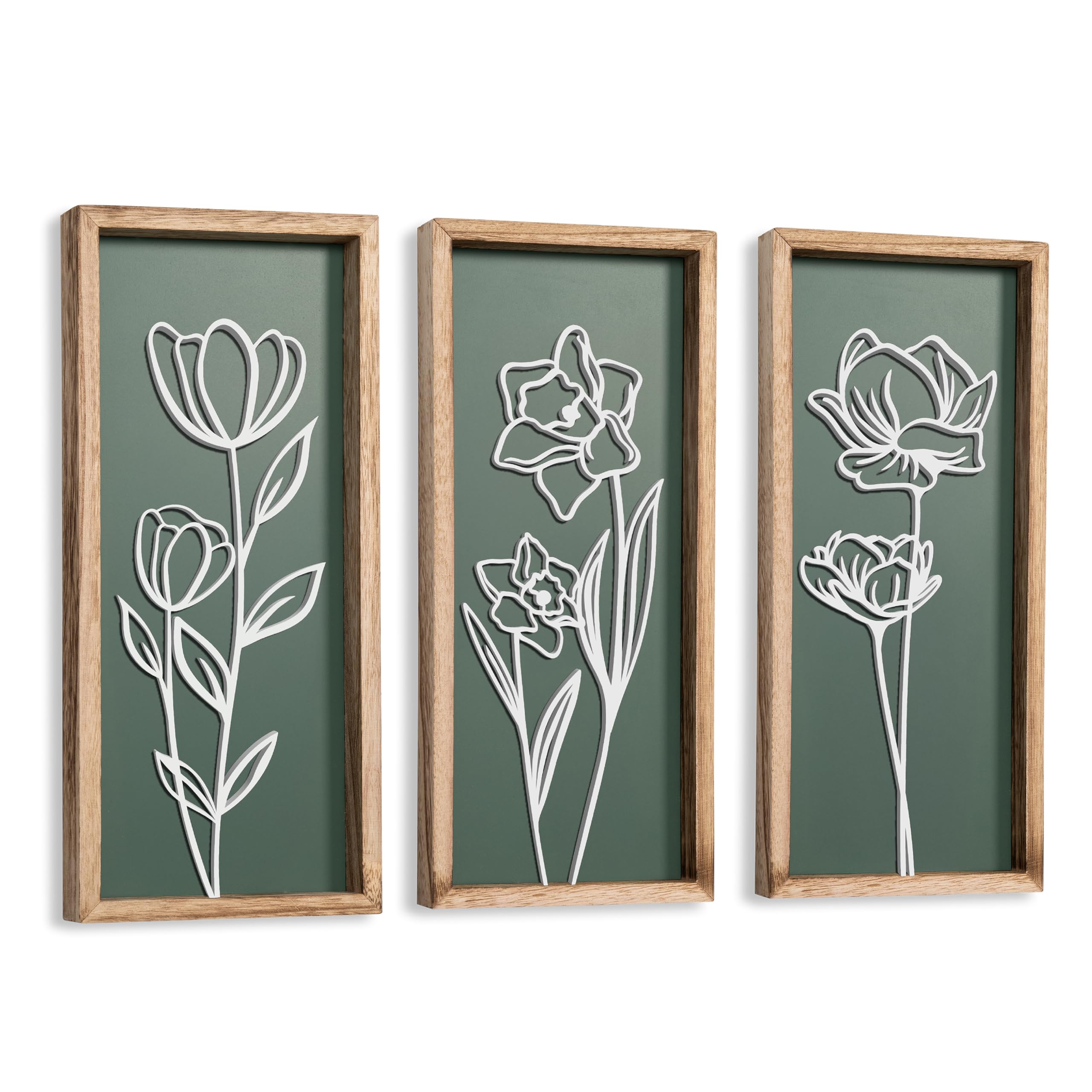 Set of 4 3D Wooden Floral Framed Wall Decor