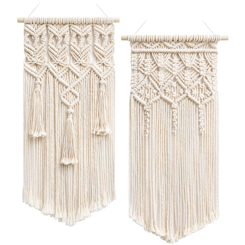 Mkono 2 Pcs Macrame Woven Wall Hanging Boho Chic Geometric Art Decor - Beautiful Bedroom Nursery Apartment Home Decoration, Gift for Girls Adults Birthday Christmas, 28" L x 13" W