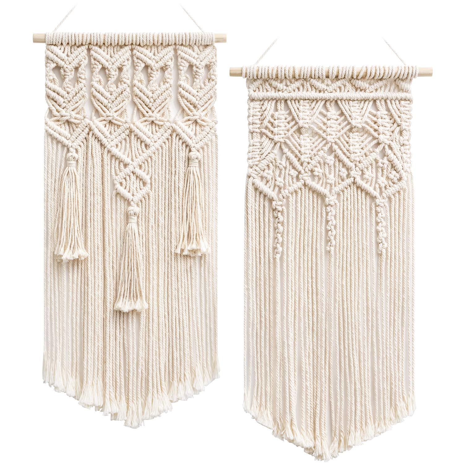 Mkono 2 Pcs Macrame Woven Wall Hanging Boho Chic Geometric Art Decor - Beautiful Bedroom Nursery Apartment Home Decoration, Gift for Girls Adults Birthday Christmas, 28" L x 13" W