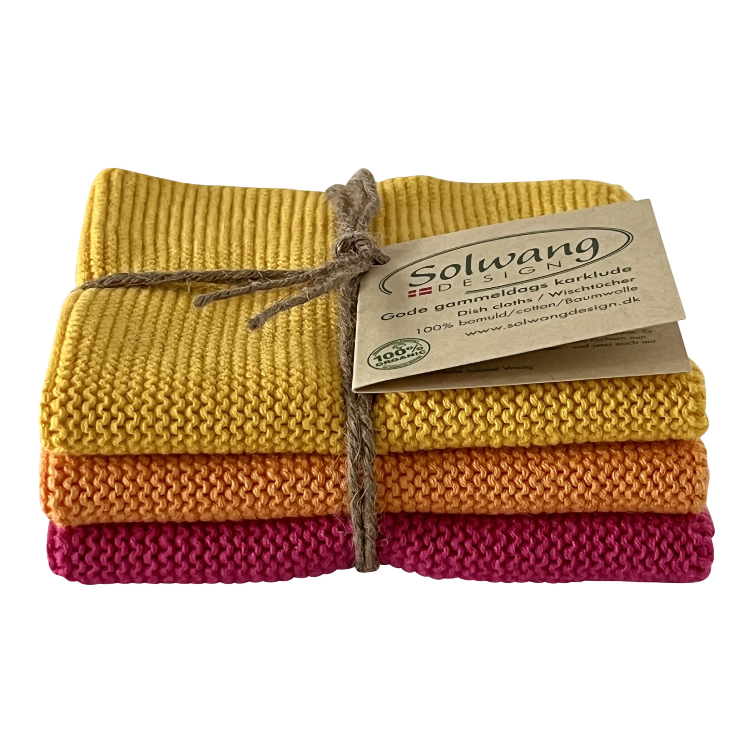Solwang 3-Piece Danish Cotton Dishcloths in 100% Certified Organic Cotton Made in India (Rustic Blue Organic Combi)