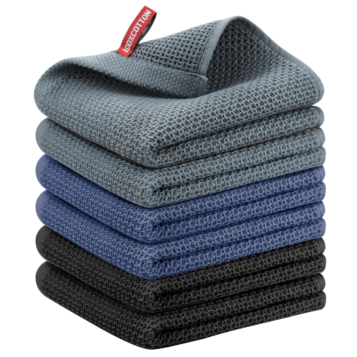Nialnant 6 Pack Kitchen Towels and Dishcloths Sets,100% Cotton Soft Absorbent Quick Drying Dish Towels for Kitchen,Washing Dishes,12x12 Inches, Multi Color