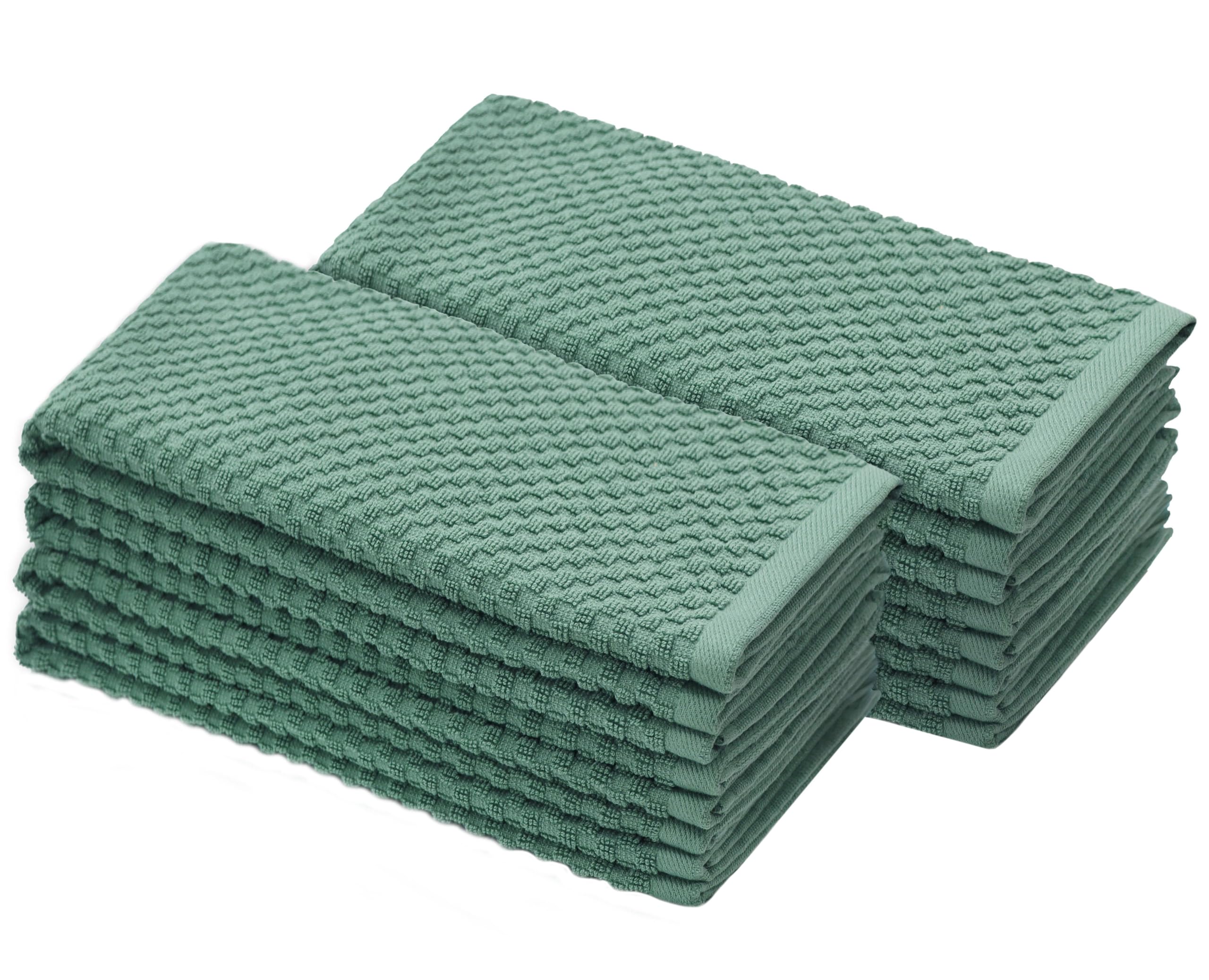 COTTON CRAFT Euro Café Set of 12 Waffle Weave Pure Cotton Super Absorbent Multipurpose Kitchen Towels, Dishcloths, Tea Towels White