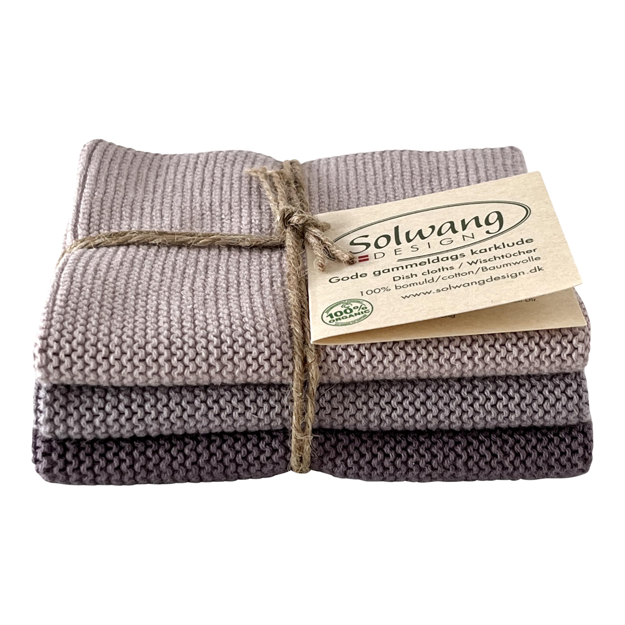 Solwang 3-Piece Danish Cotton Dishcloths in 100% Certified Organic Cotton Made in India (Rustic Blue Organic Combi)