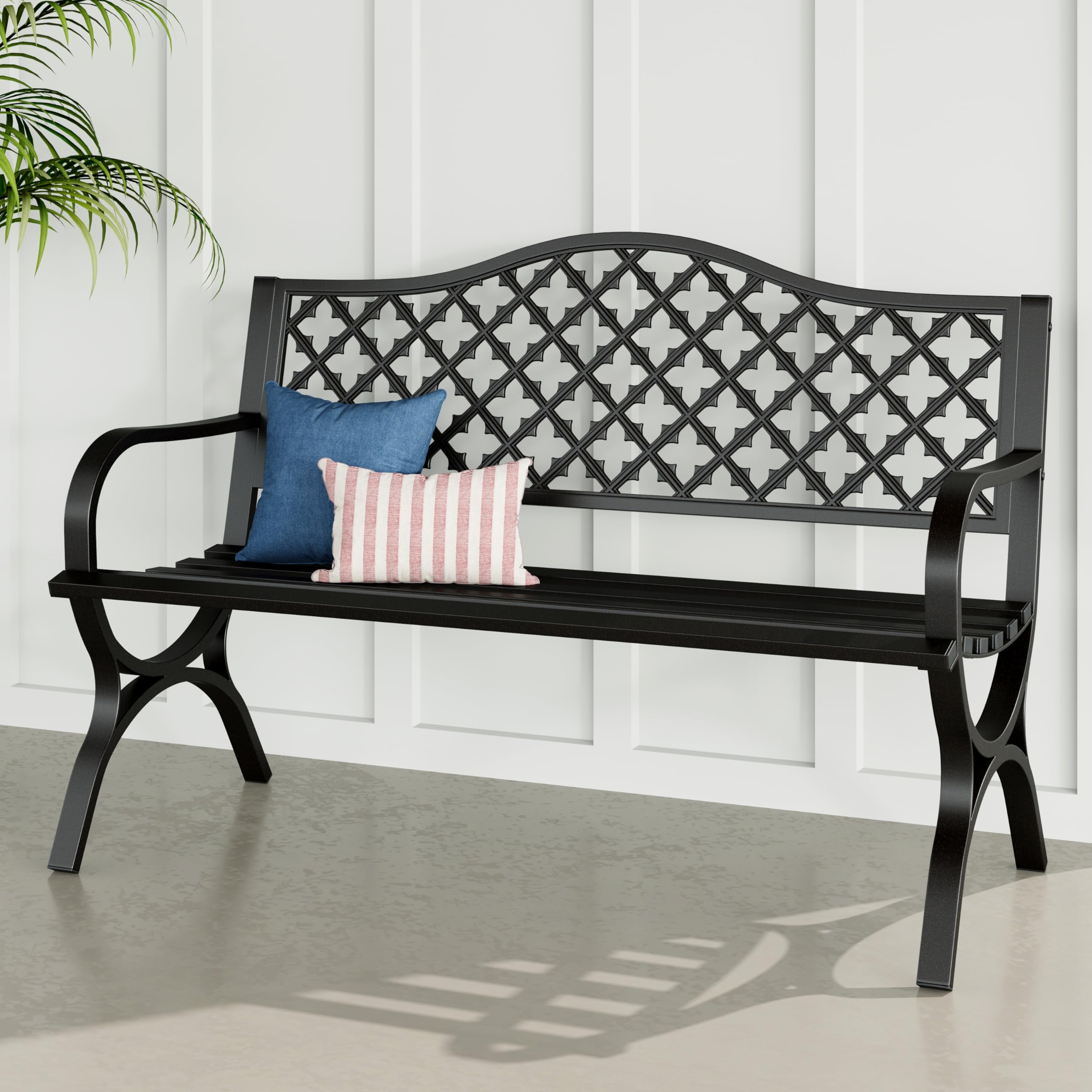 50 Inch Bronze Cast Iron Garden Bench with Floral Backrest