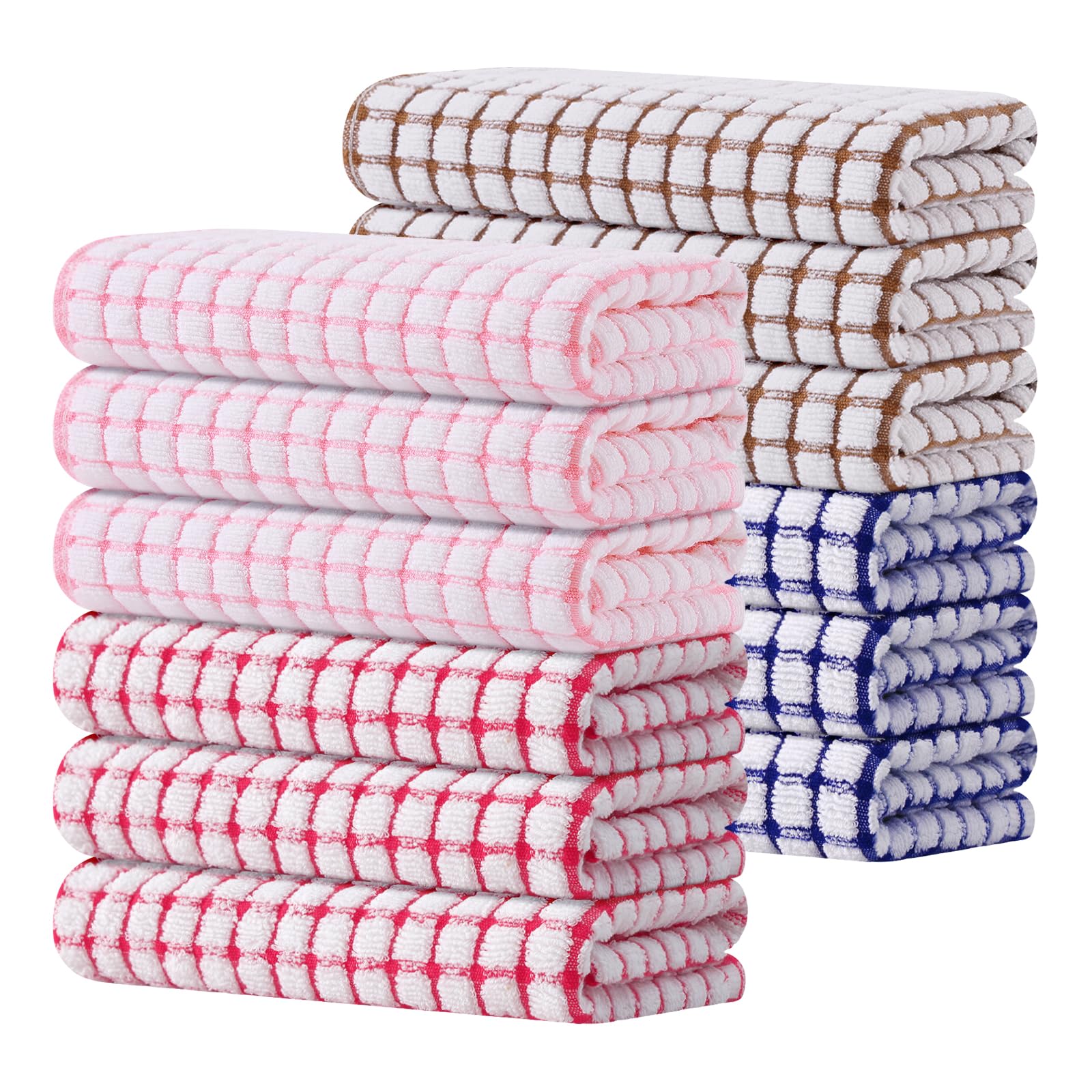 Kitinjoy Cotton 8 Pack Terry Kitchen Dish Cloths, 12 x 12 Inches Super Soft and Absorbent Dish Rags, Quick Drying Dish Towels for Washing Dishes, Mixed Color