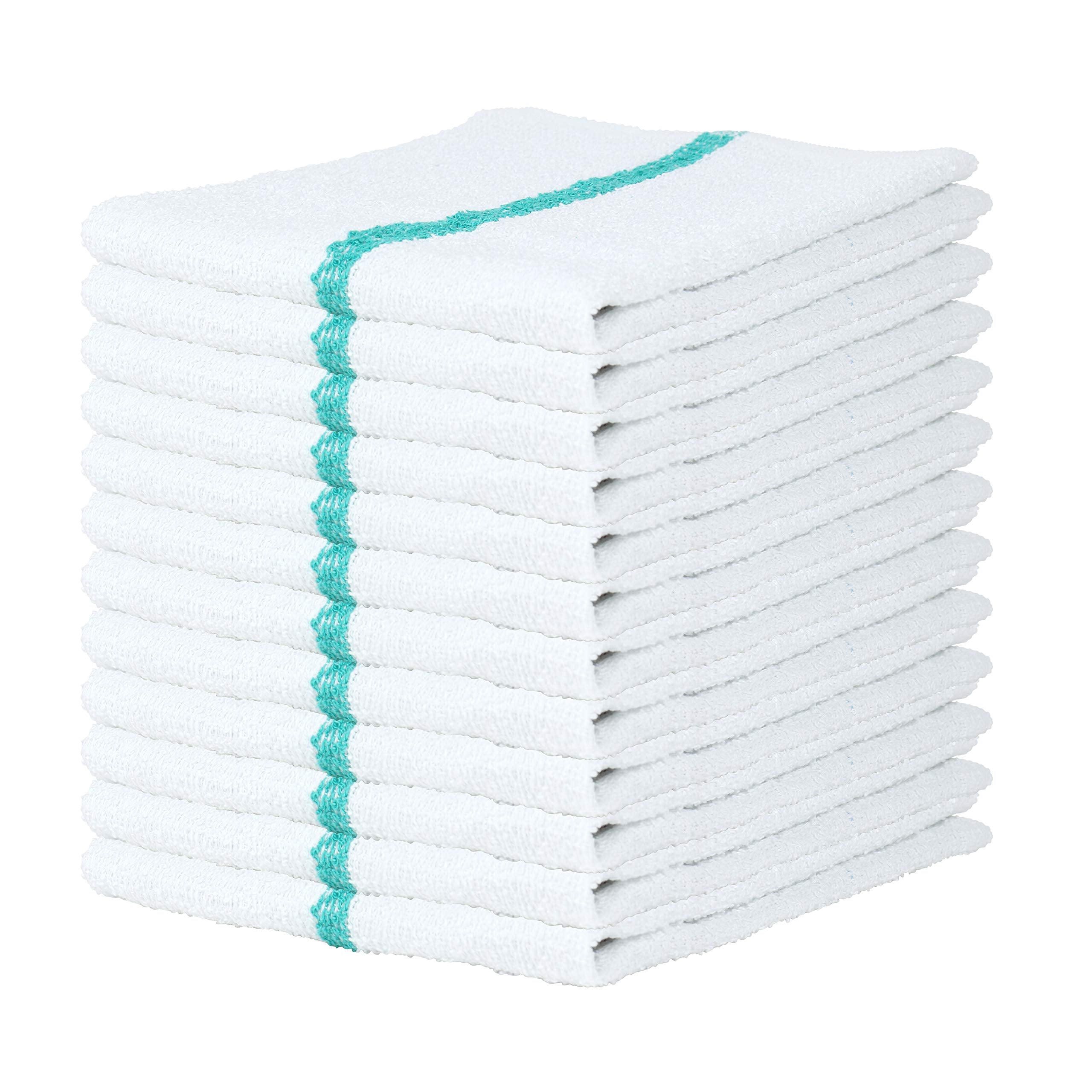 Arkwright Bar Mop Towels, Pack of 12, 100% Cotton Kitchen Dishcloths, Absorbent Quick Dry Cleaning Cloths for Restaurant, Bar and Home Kitchen, 16 x 19 in, White/Blue
