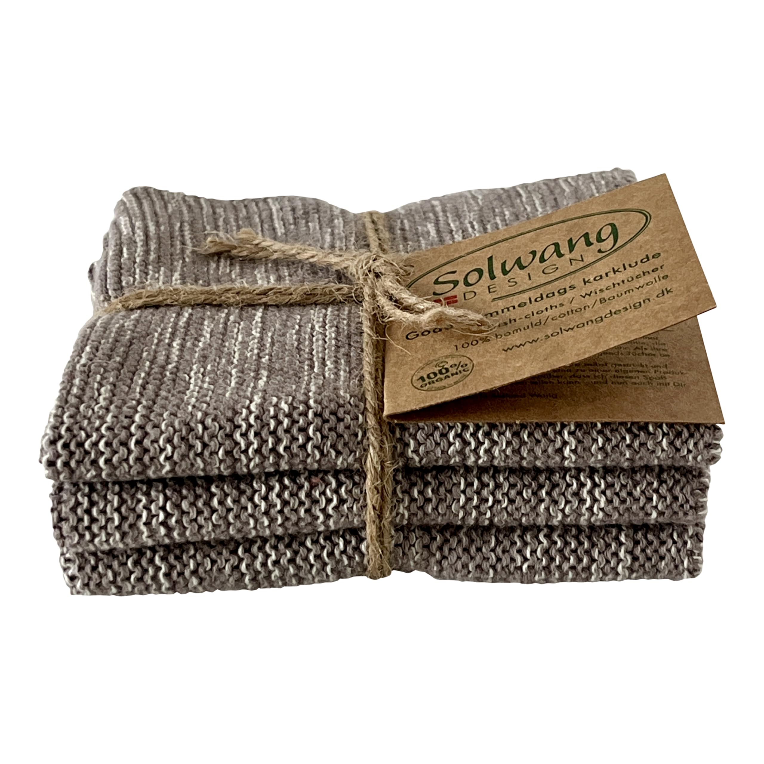 Solwang 3-Piece Danish Cotton Dishcloths in 100% Certified Organic Cotton Made in India (Rustic Blue Organic Combi)