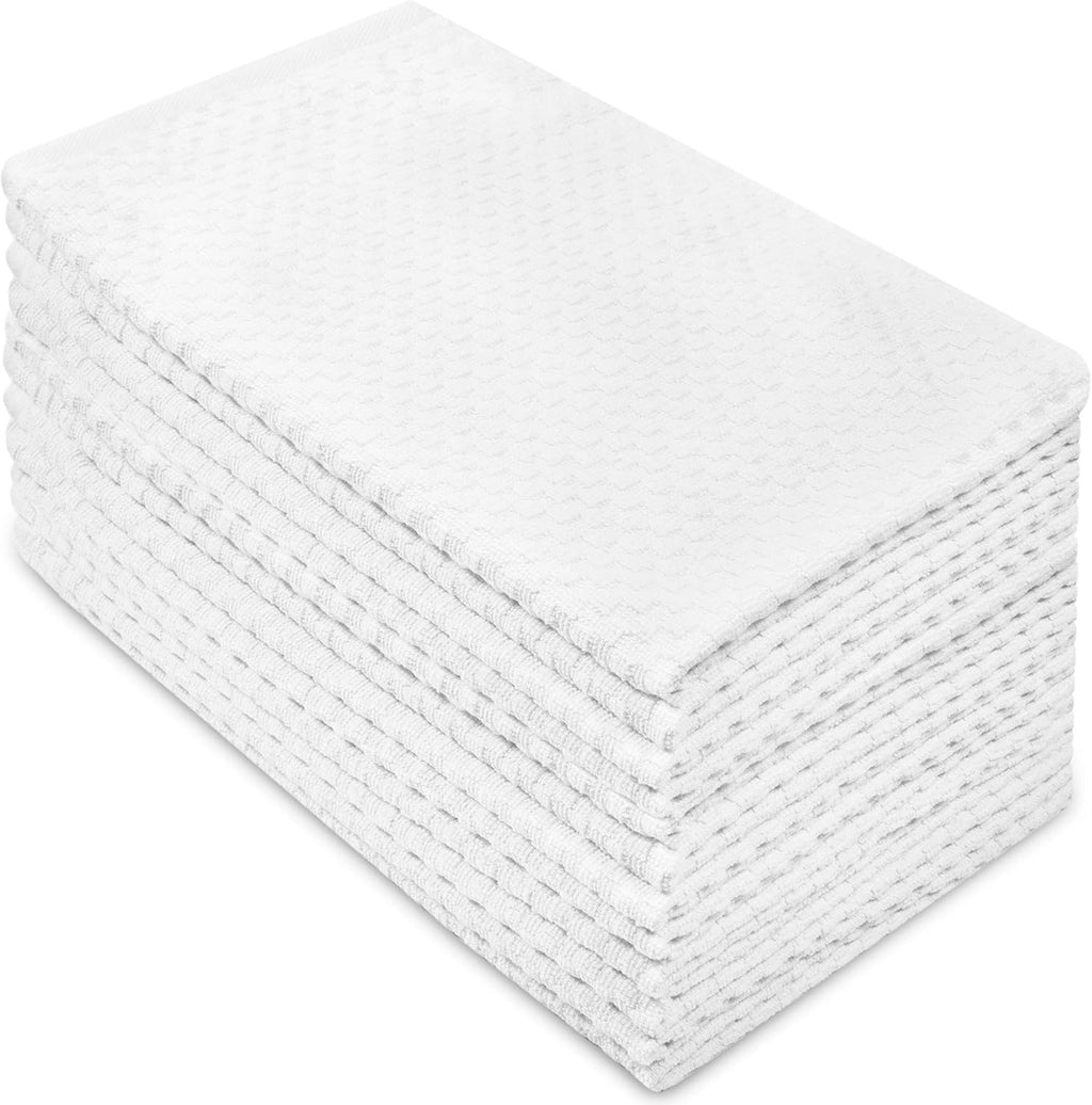 COTTON CRAFT Euro Café Set of 12 Waffle Weave Pure Cotton Super Absorbent Multipurpose Kitchen Towels, Dishcloths, Tea Towels White