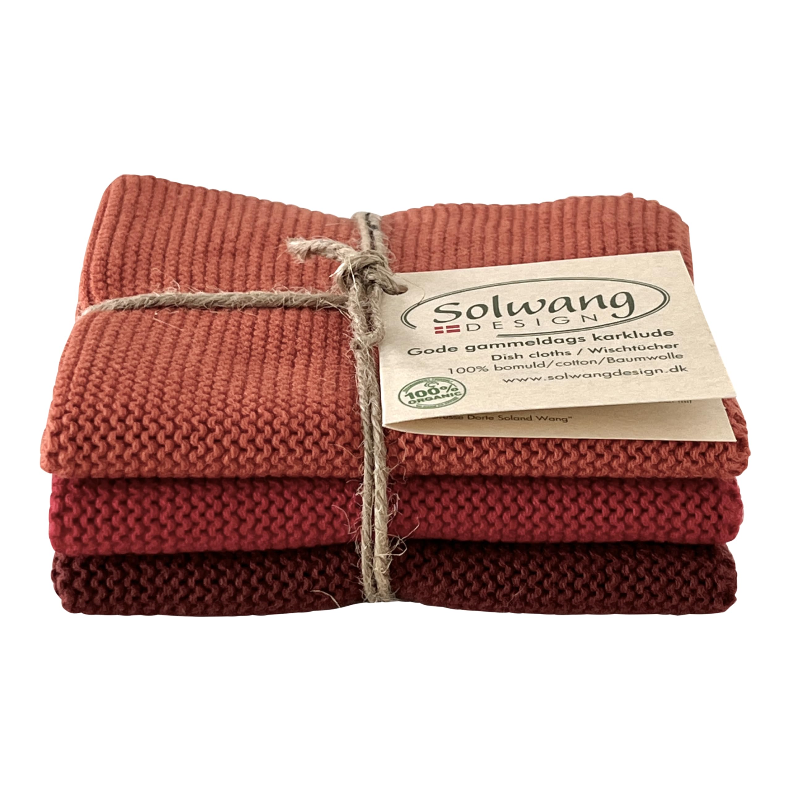 Solwang 3-Piece Danish Cotton Dishcloths in 100% Certified Organic Cotton Made in India (Rustic Blue Organic Combi)