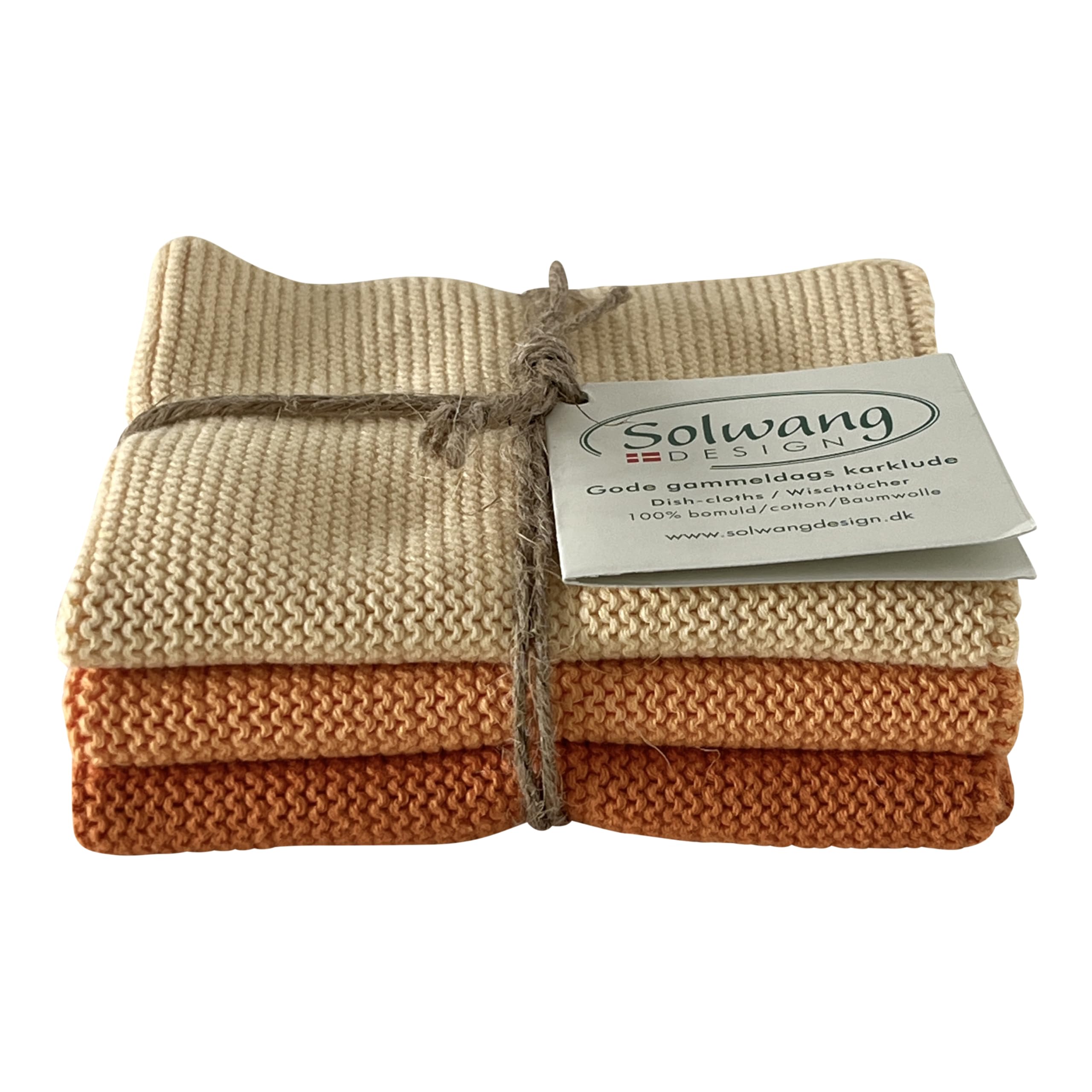 Solwang 3-Piece Danish Cotton Dishcloths in 100% Certified Organic Cotton Made in India (Rustic Blue Organic Combi)
