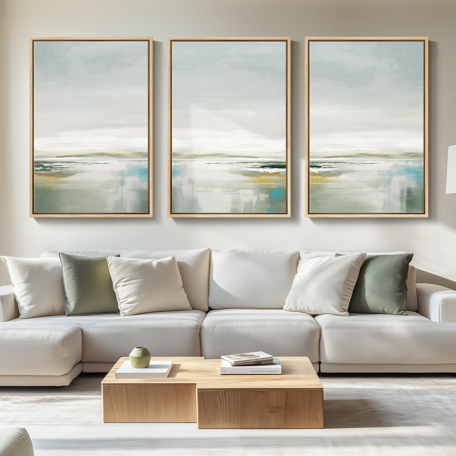 Large Framed Blue and Grey Abstract Wall Art for Living Room, 3 Piece Modern Canvas Prints Paintings Artwork for Walls, Minimalist Abstract Pictures Wall Decor for Hallway Office Bedroom 24x36 In