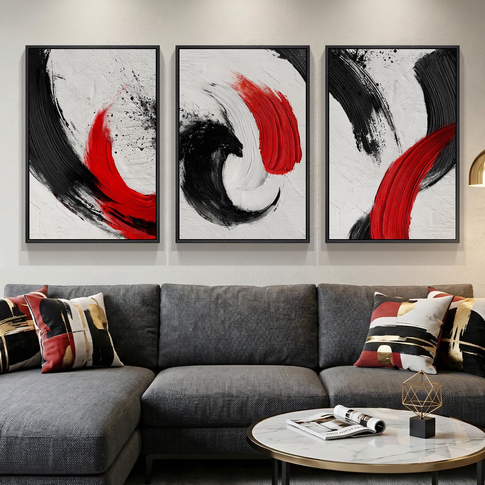 Large Framed Black and White Abstract Wall Art for Living Room, 3 Piece Big Modern Canvas Prints Paintings Artwork for Walls, Minimalist Abstract Art Pictures for Hallway, Office Wall Decor 24x36 In