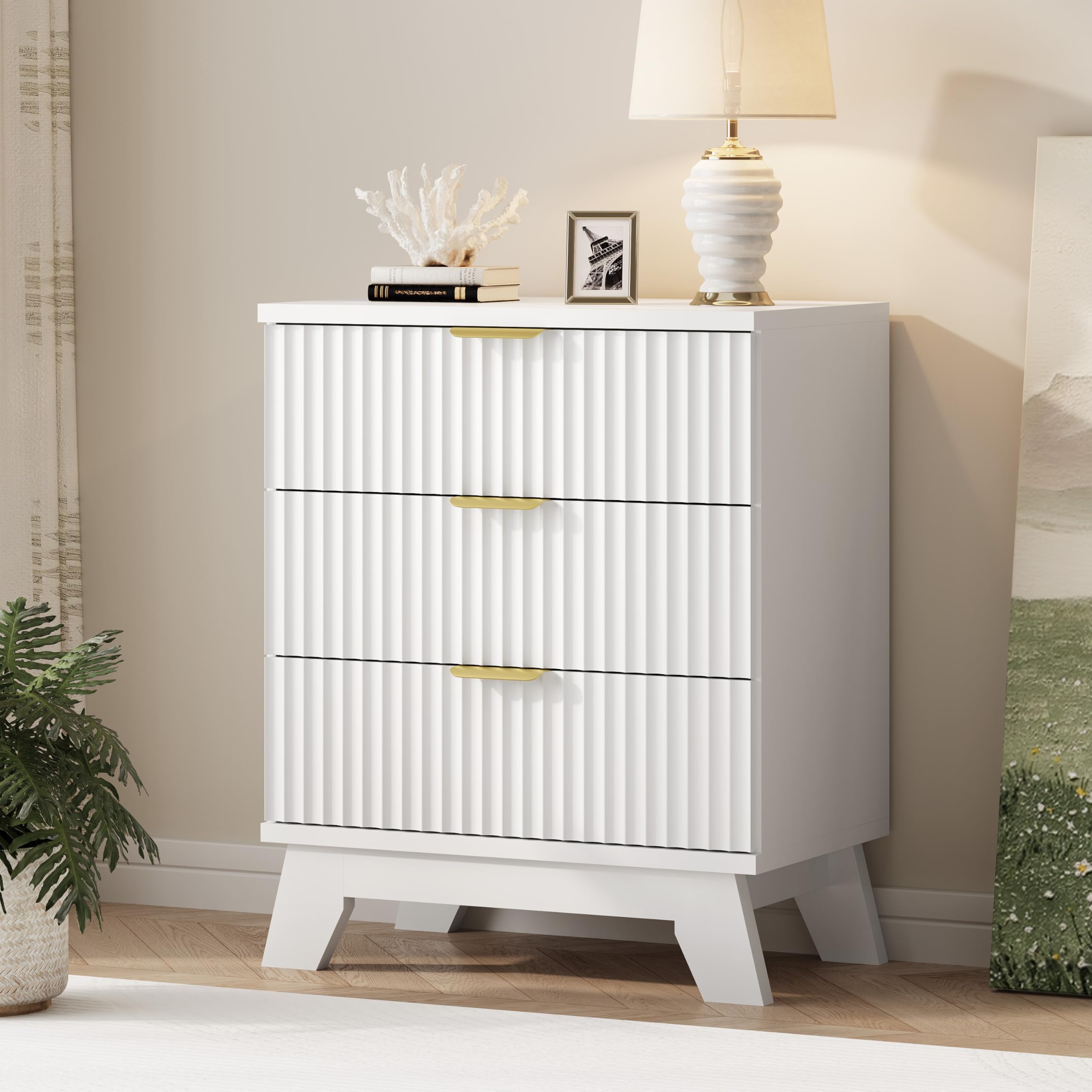 9-Drawer Fluted Dresser, 57" Wide Natural Oak Storage Chest with Metal Handles